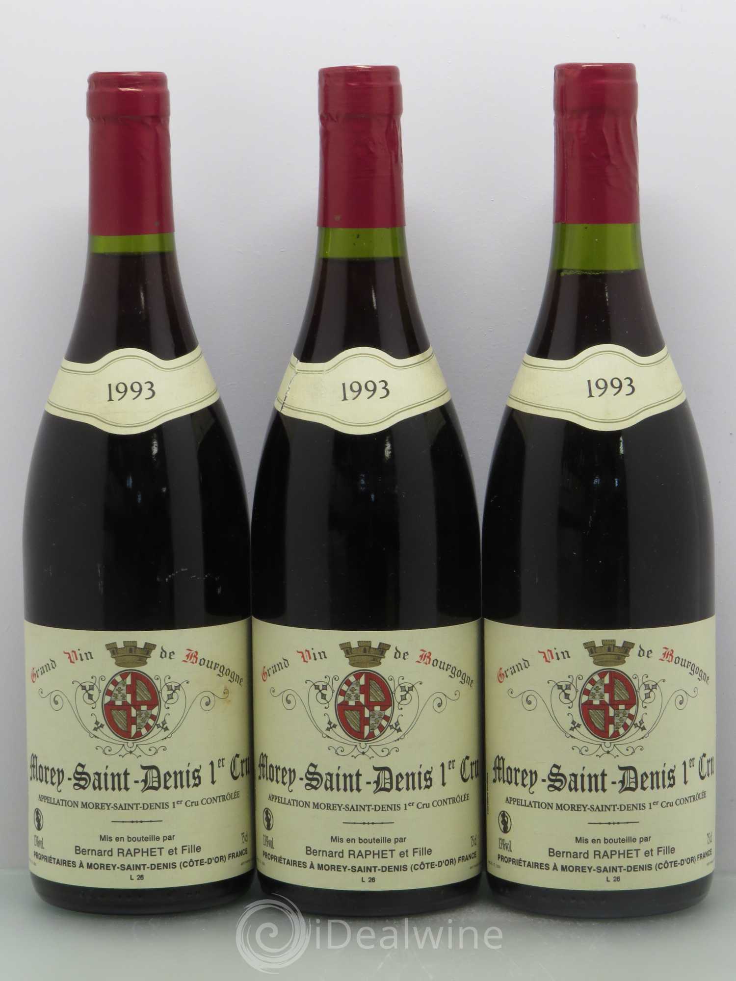 Morey-Saint-Denis 1er Cru Domaine Bernard Raphet 1993 - Lot de 3 bouteilles - 0