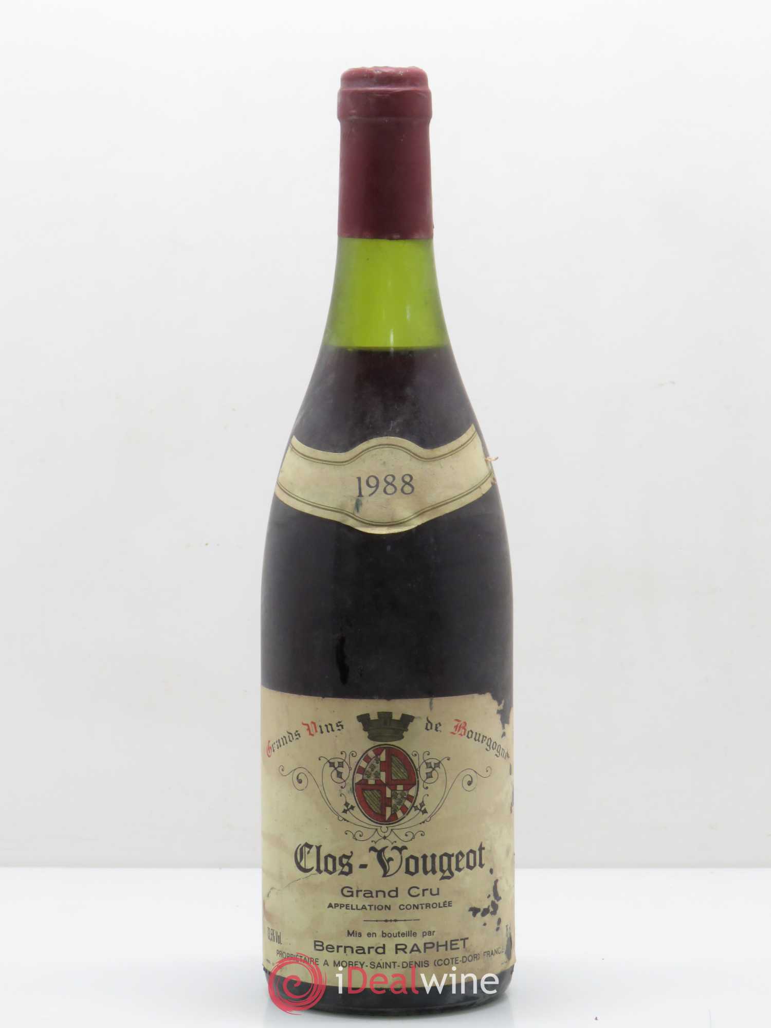 Clos de Vougeot Grand Cru Domaine Bernard Raphet 1988 - Lot de 1 bouteille - 0