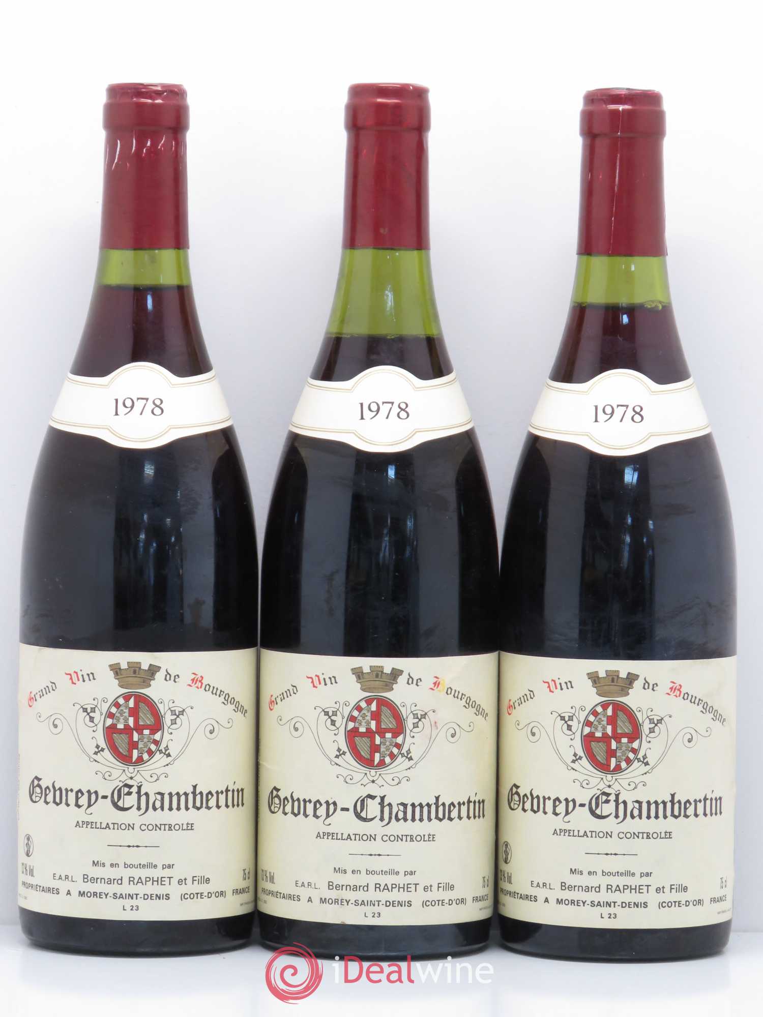 Gevrey-Chambertin Domaine Bernard Raphet 1978 - Lot de 3 bouteilles - 0