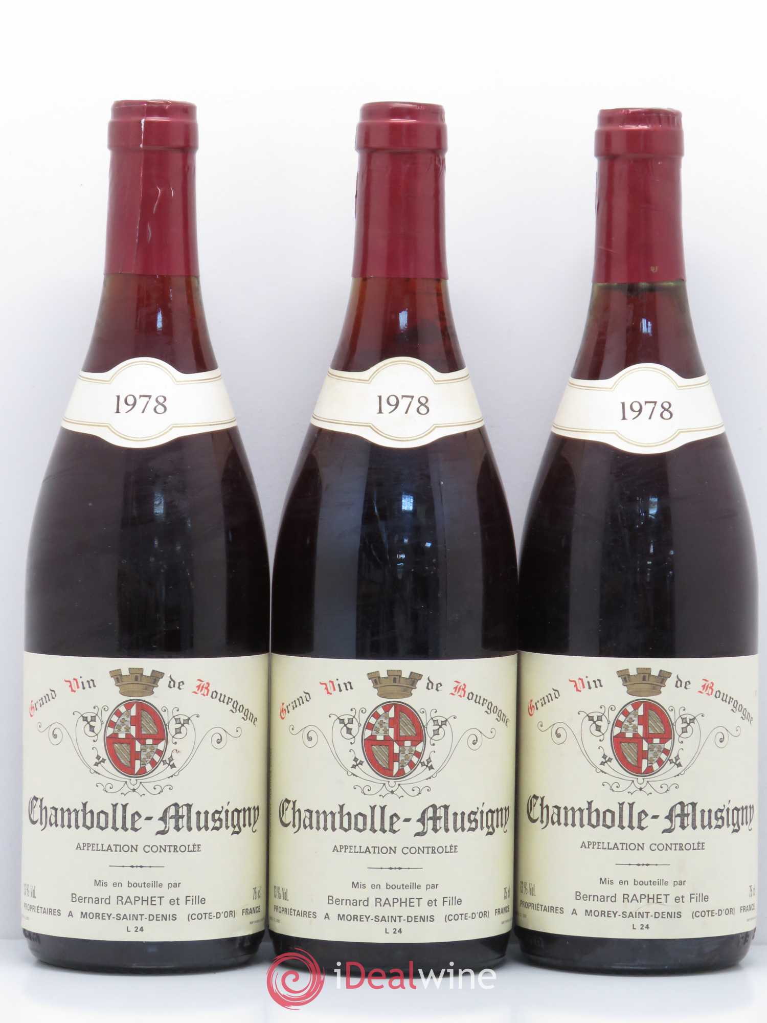 Chambolle-Musigny Domaine Bernard Raphet 1978 - Lot de 3 bouteilles - 0