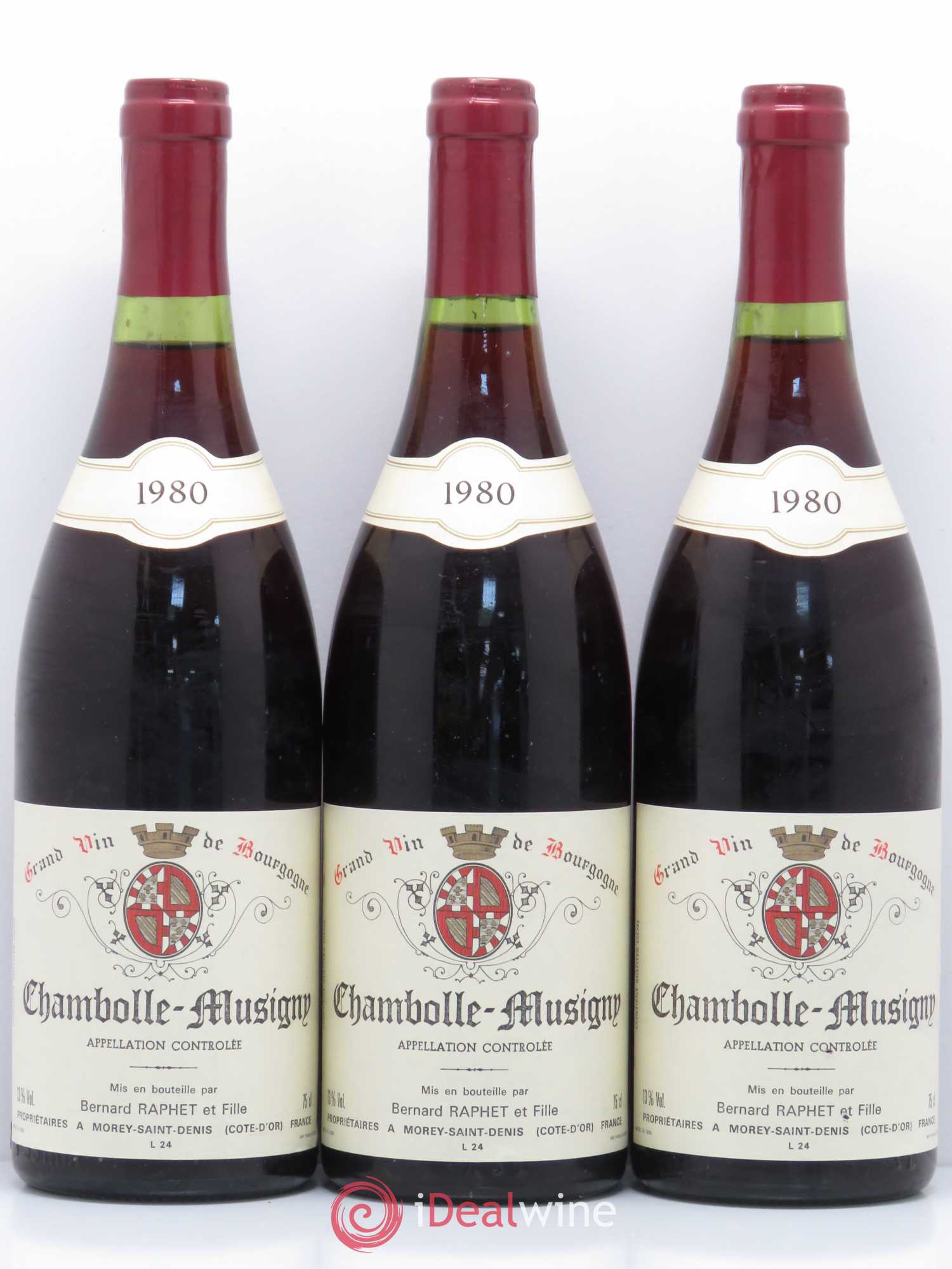 Chambolle-Musigny Domaine Bernard Raphet 1980 - Lot de 3 bouteilles - 0