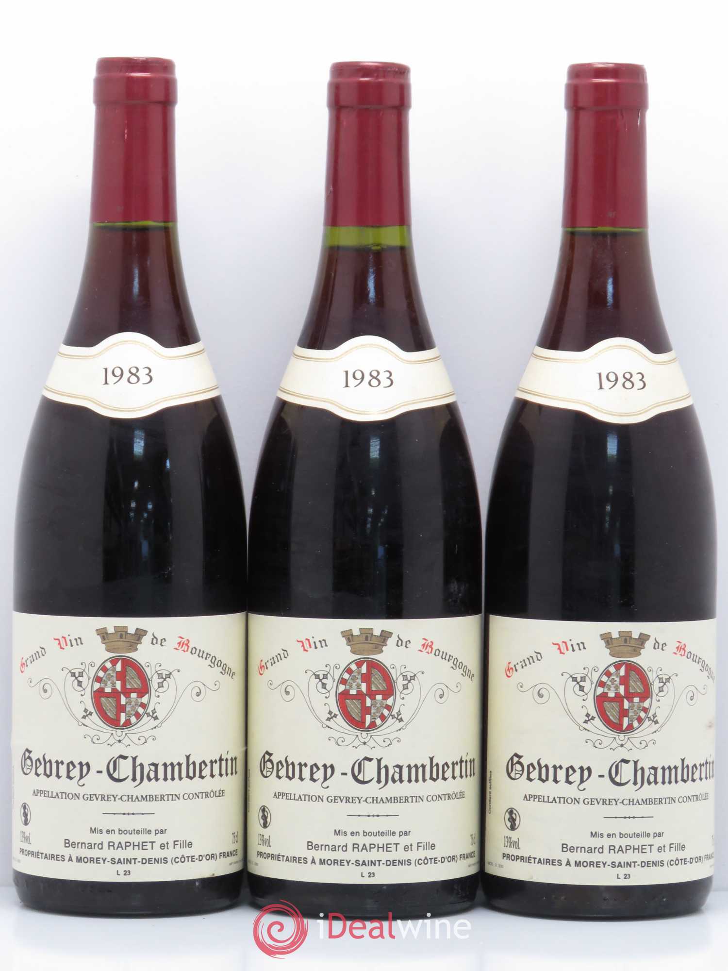 Gevrey-Chambertin Domaine Bernard Raphet 1983 - Lot de 3 bouteilles - 0
