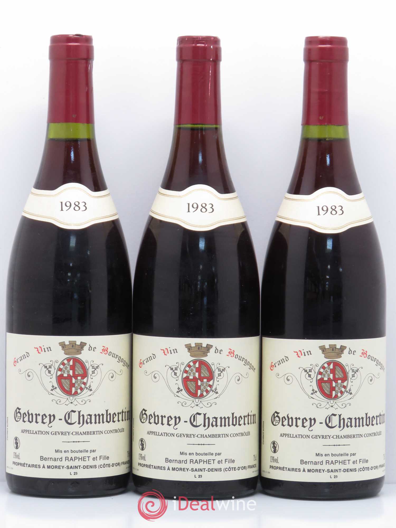 Gevrey-Chambertin Domaine Bernard Raphet 1983 - Lot de 3 bouteilles - 0