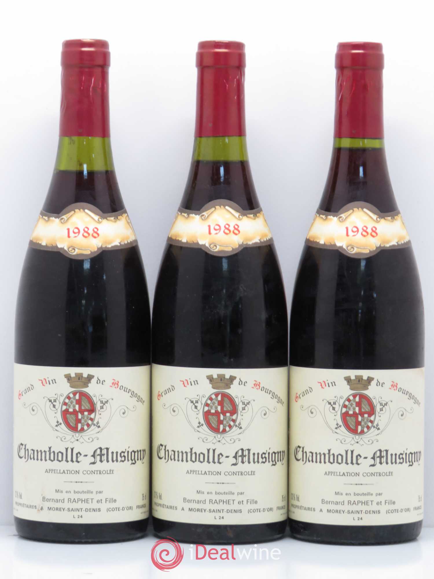 Chambolle-Musigny Domaine Bernard Raphet 1988 - Lot de 3 bouteilles - 0