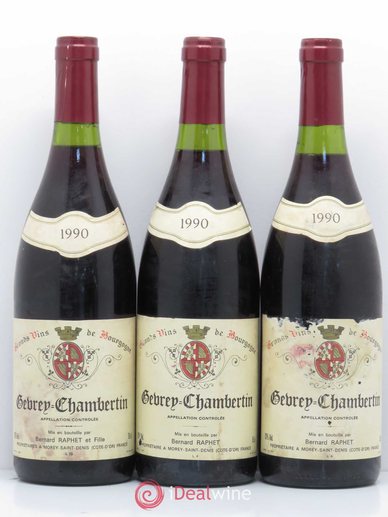 Gevrey-Chambertin Domaine Bernard Raphet 1990 - Lot de 3 bouteilles - 0