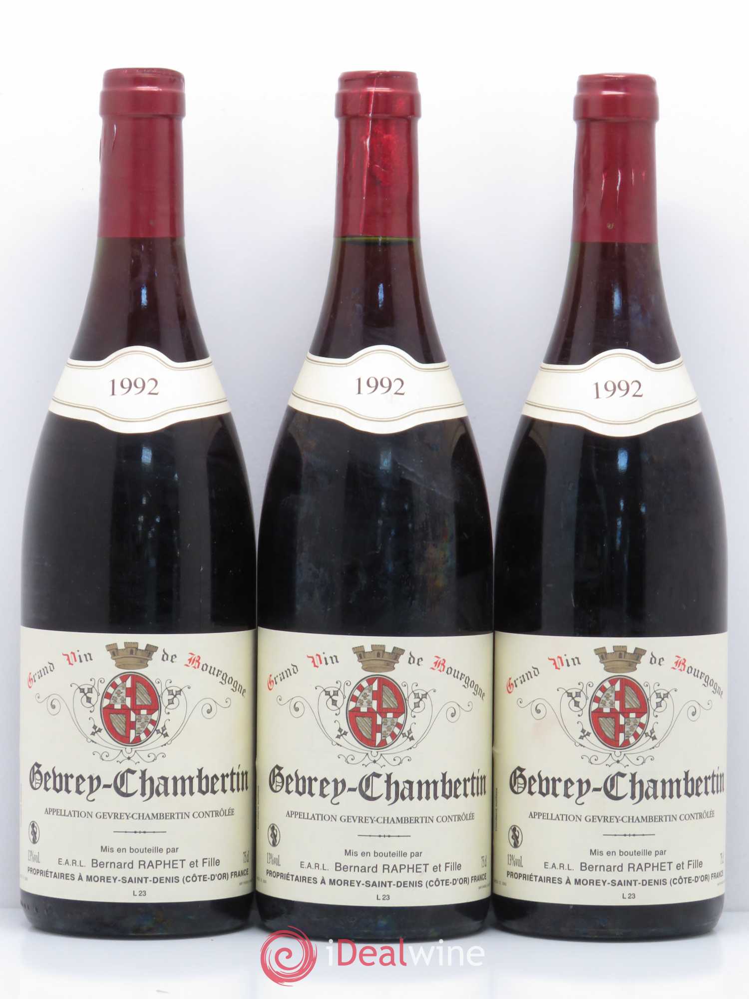 Gevrey-Chambertin Domaine Bernard Raphet (sans prix de réserve) 1992 - Posten von 3 Flaschen - 0