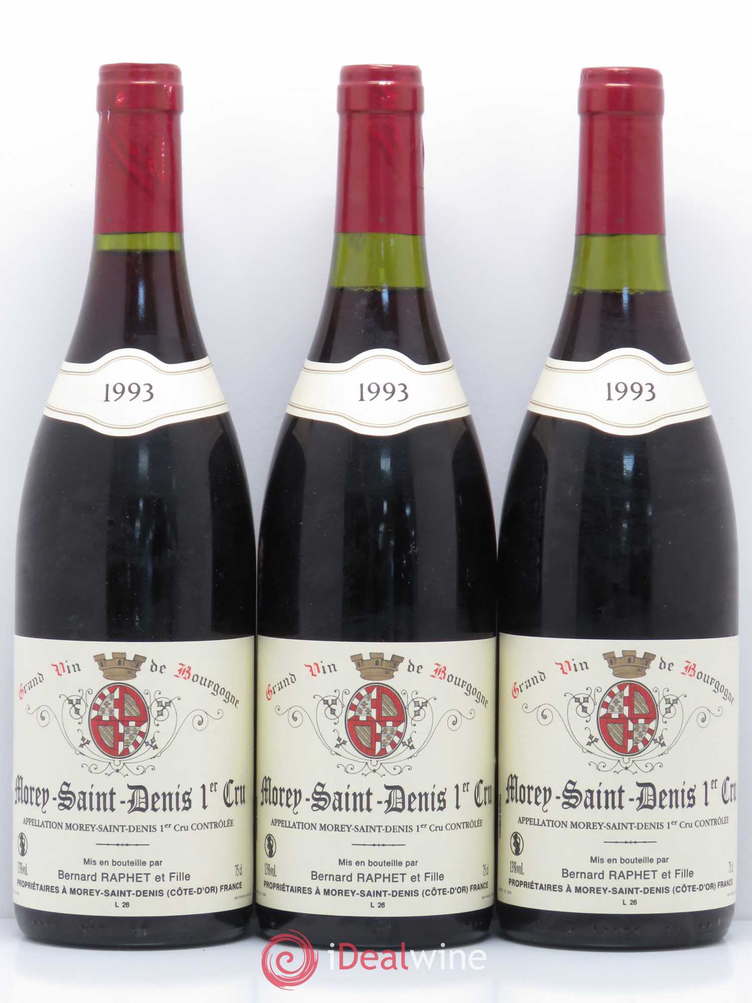 Morey-Saint-Denis 1er Cru Domaine Bernard Raphet 1993 - Lot de 3 bouteilles - 0