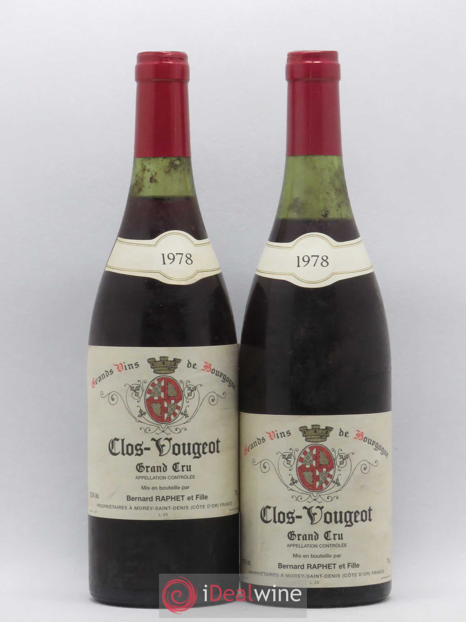 Clos de Vougeot Grand Cru Bernard Raphet et Fille 1978 - Lot de 2 bouteilles - 0