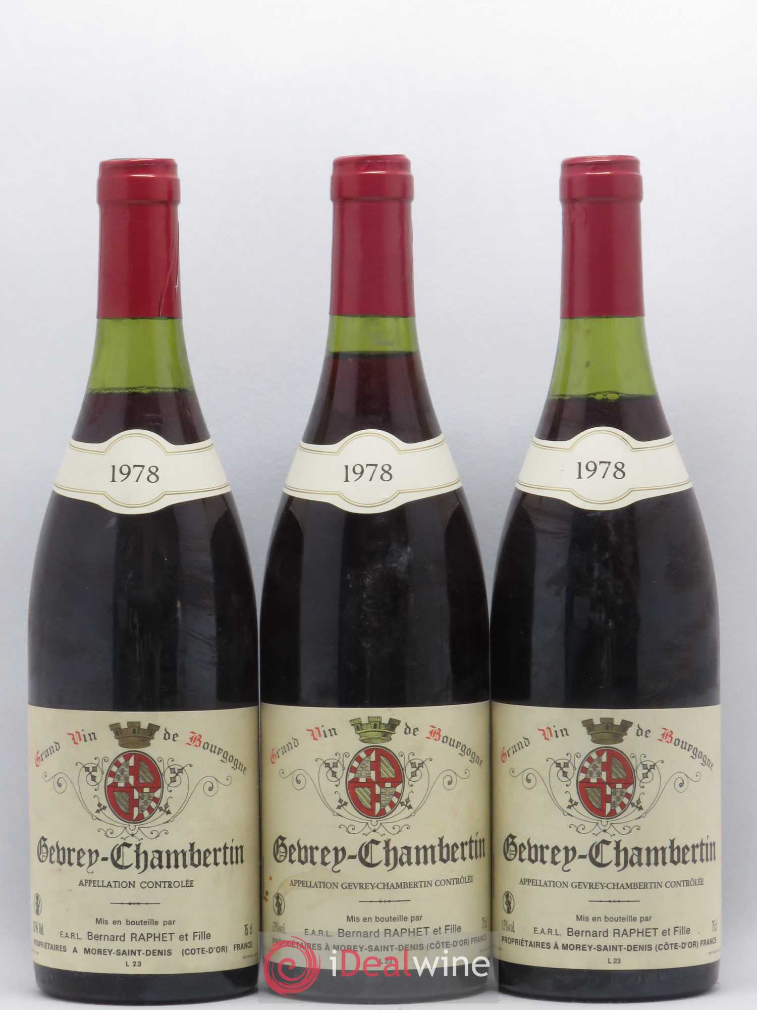 Gevrey-Chambertin Bernard Raphet et Fille 1978 - Posten von 3 Flaschen - 0