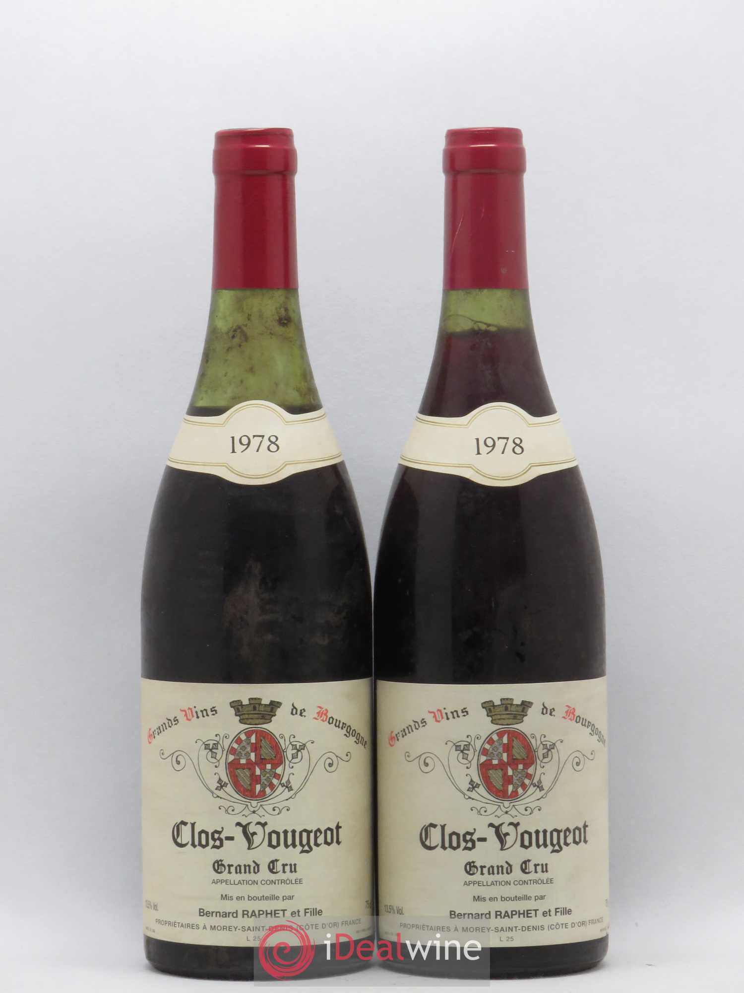 Clos de Vougeot Grand Cru Bernard Raphet et Fille 1978 - Lot de 2 bouteilles - 0