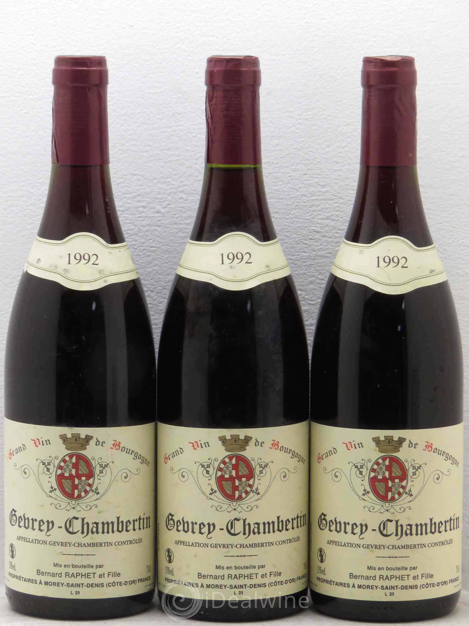 Gevrey-Chambertin Domaine Bernard Raphet (sans prix de réserve) 1992 - Posten von 3 Flaschen - 0