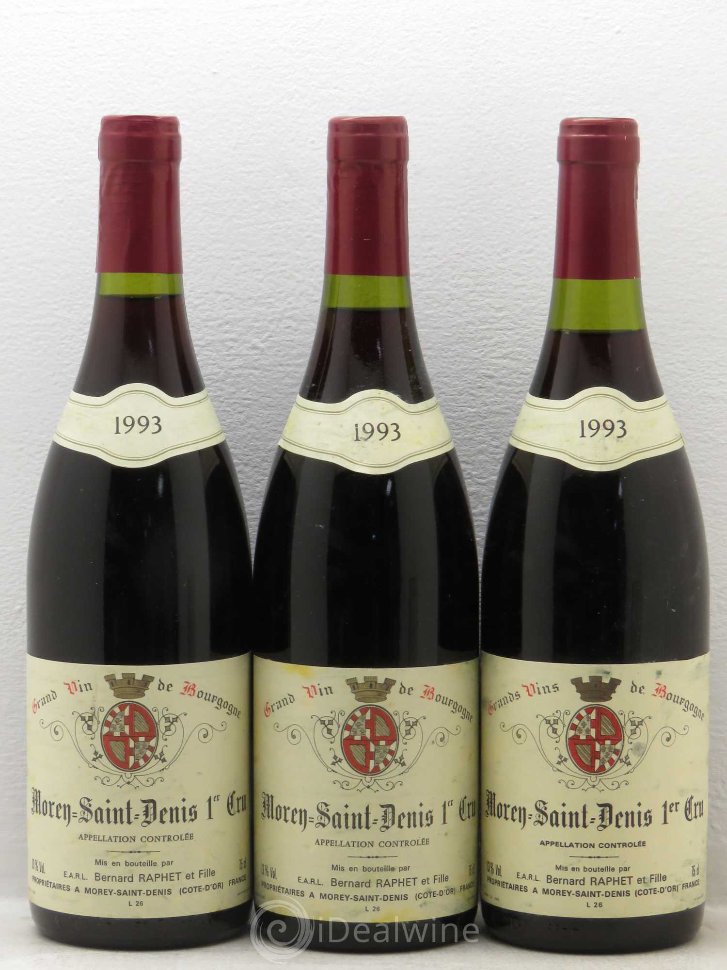 Morey-Saint-Denis 1er Cru Domaine Bernard Raphet 1993 - Lot de 3 bouteilles - 0