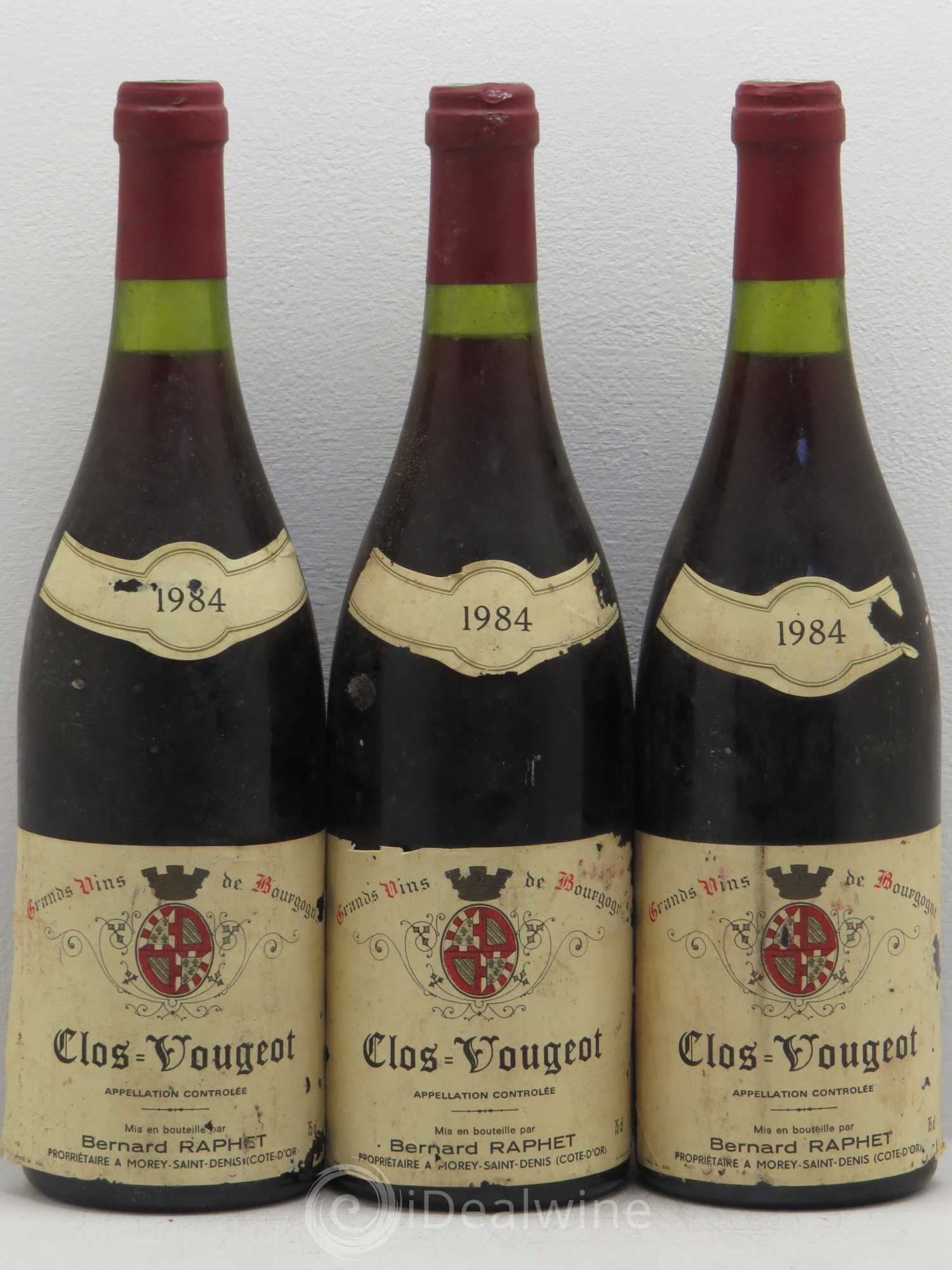 Clos de Vougeot Grand Cru Bernard Raphet 1984 - Lot de 3 bouteilles - 0