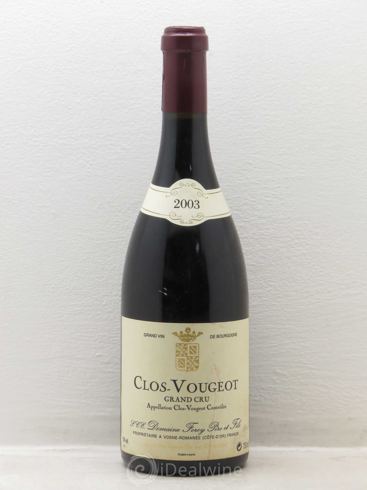 Clos de Vougeot Grand Cru Domaine Forey 2003 - Lot de 1 bouteille - 0