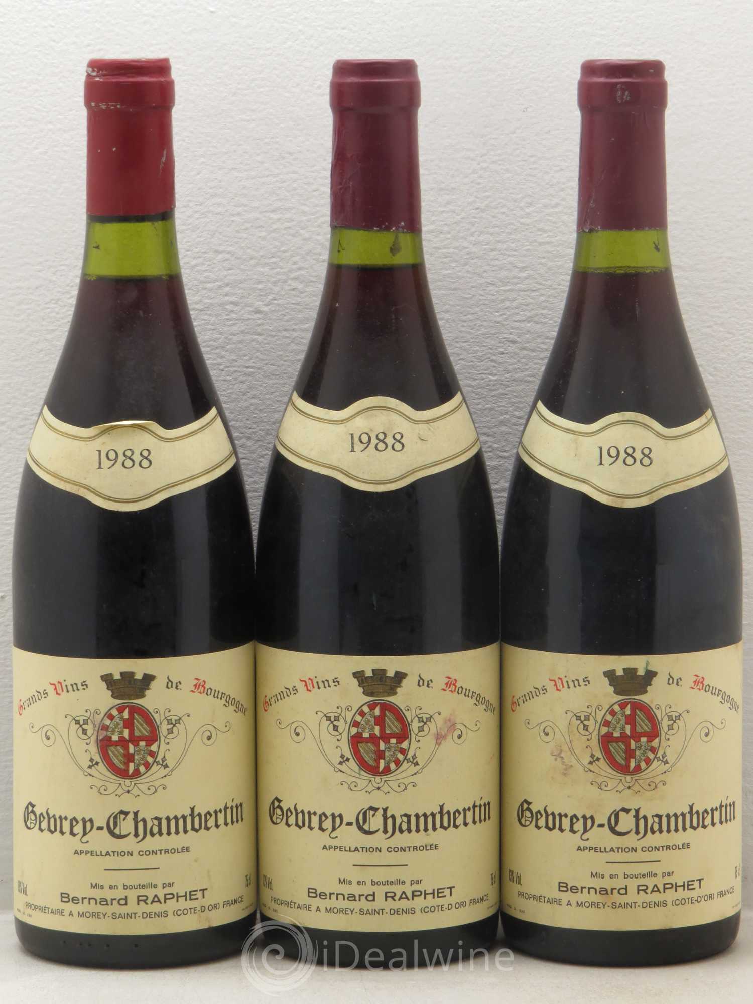 Gevrey-Chambertin Domaine Bernard Raphet 1988 - Lot de 3 bouteilles - 0