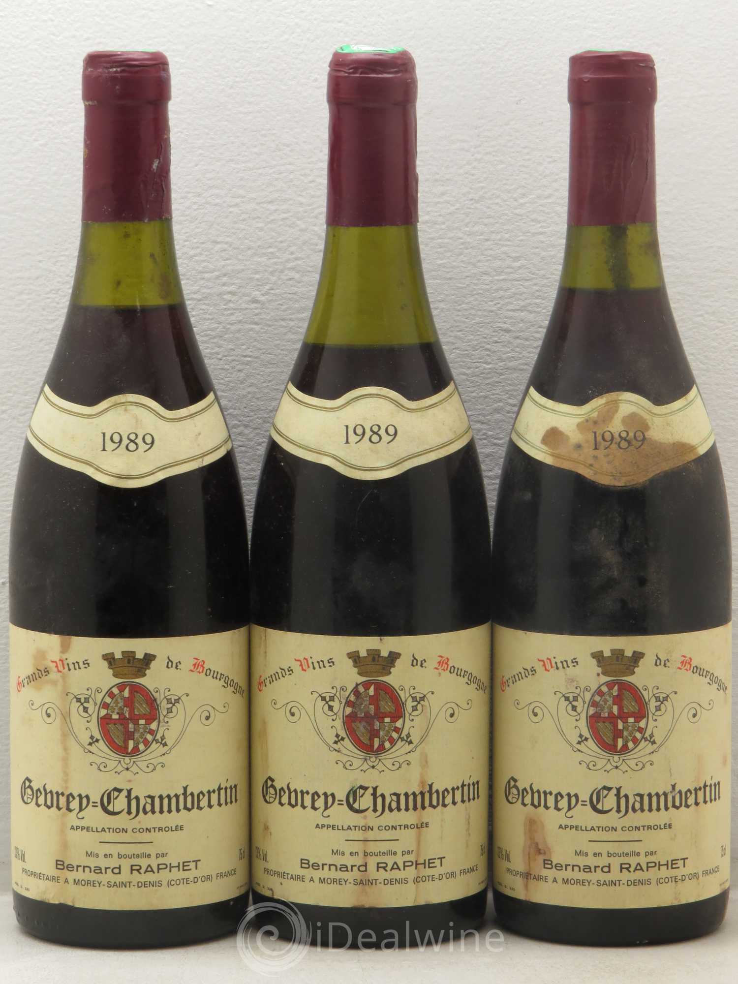 Gevrey-Chambertin Domaine Bernard Raphet 1989 - Lot de 3 bouteilles - 0