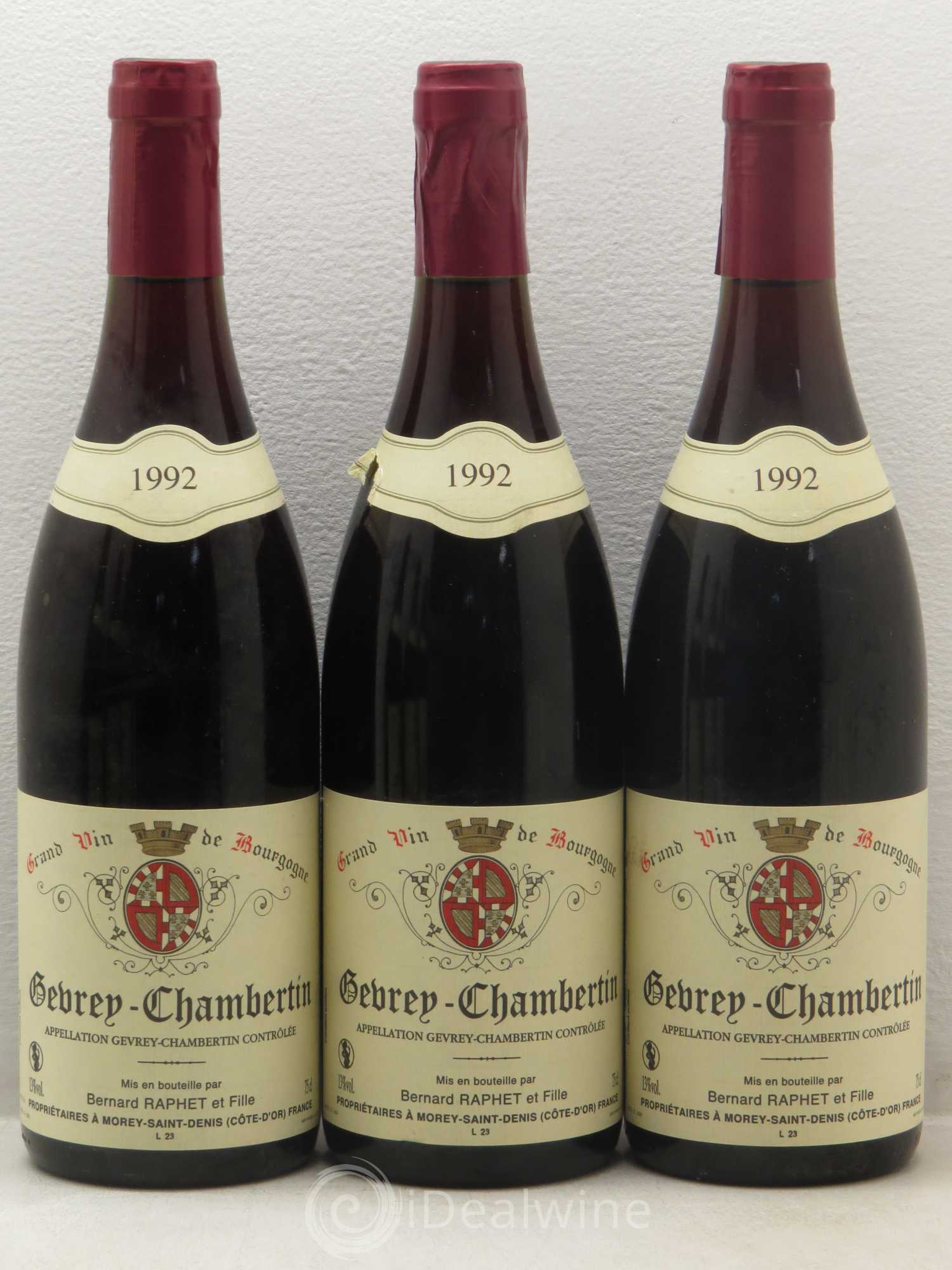 Gevrey-Chambertin Domaine Bernard Raphet 1992 - Lot de 6 bouteilles - 1