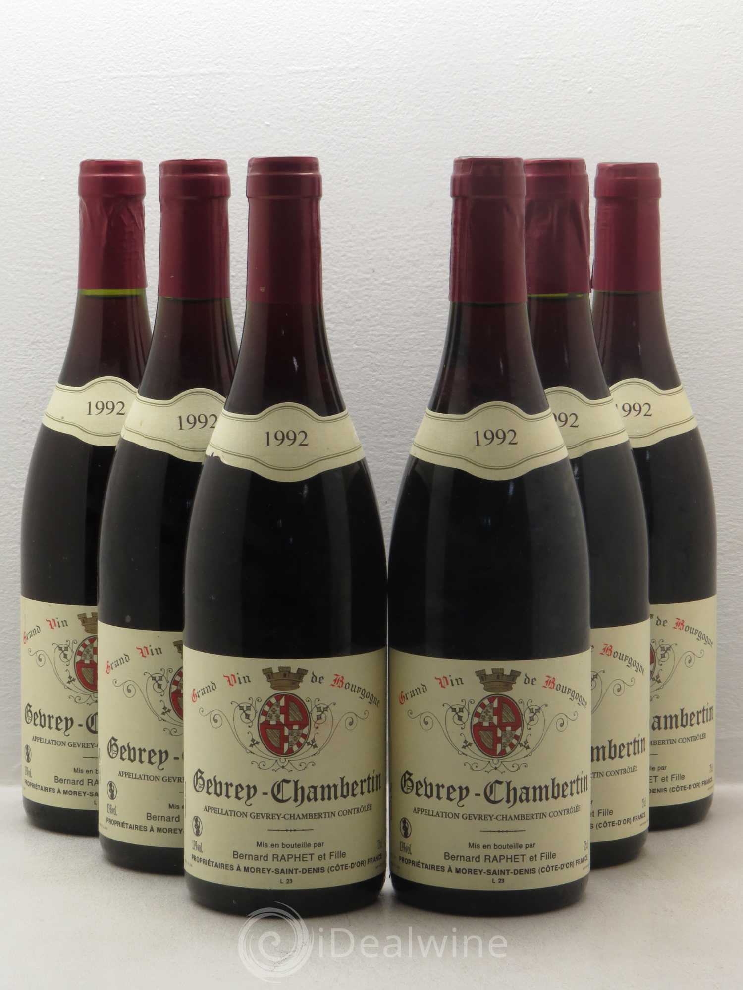 Gevrey-Chambertin Domaine Bernard Raphet 1992 - Lot de 6 bouteilles - 0