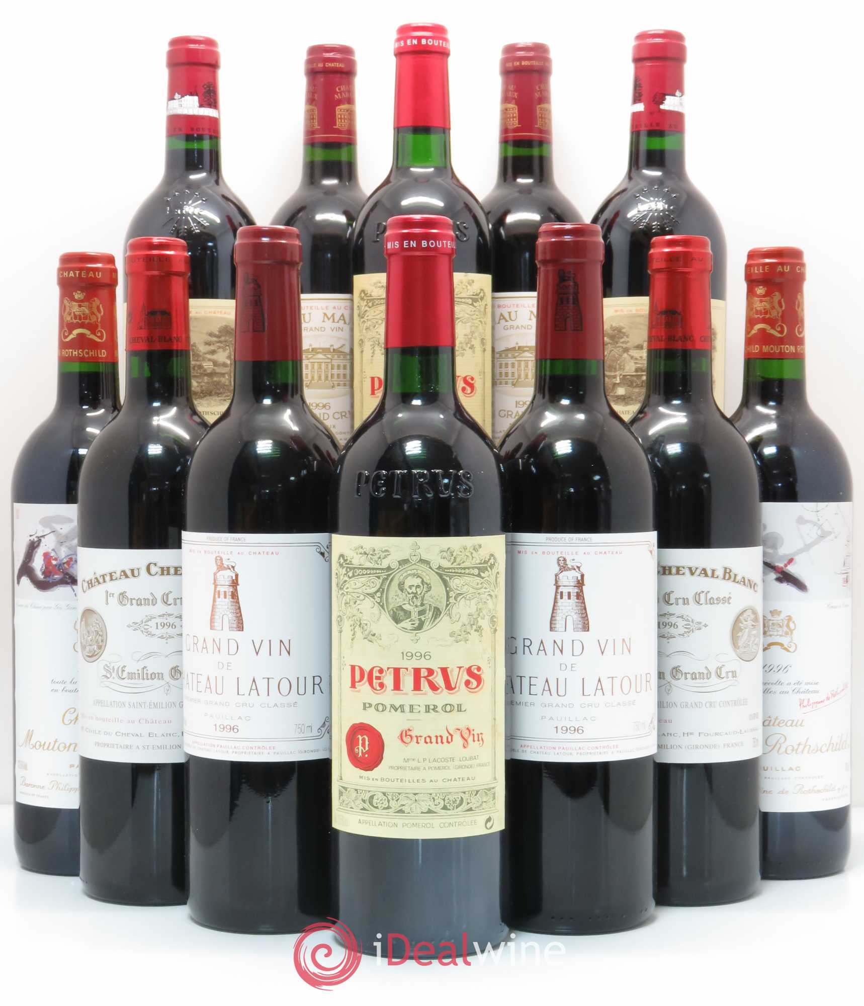 Caisse Duclot Prestige 2 Lafite Rothschild - 2 Margaux - 2 Latour - 2 Mouton Rothschild - 2 Cheval Blanc - 2 Petrus 1996 - Posten von 12 Flaschen - 0