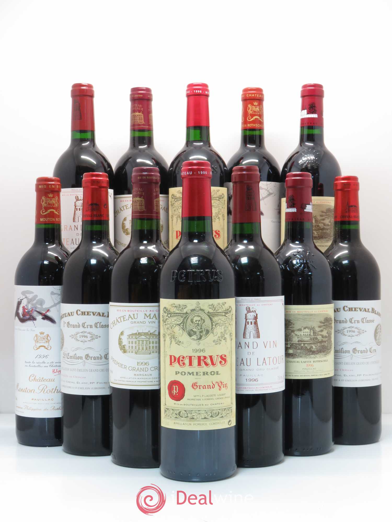 Caisse Duclot Prestige 2 Lafite Rothschild - 2 Margaux - 2 Latour - 2 Mouton Rothschild - 2 Cheval Blanc - 2 Petrus 1996 - Posten von 12 Flaschen - 0