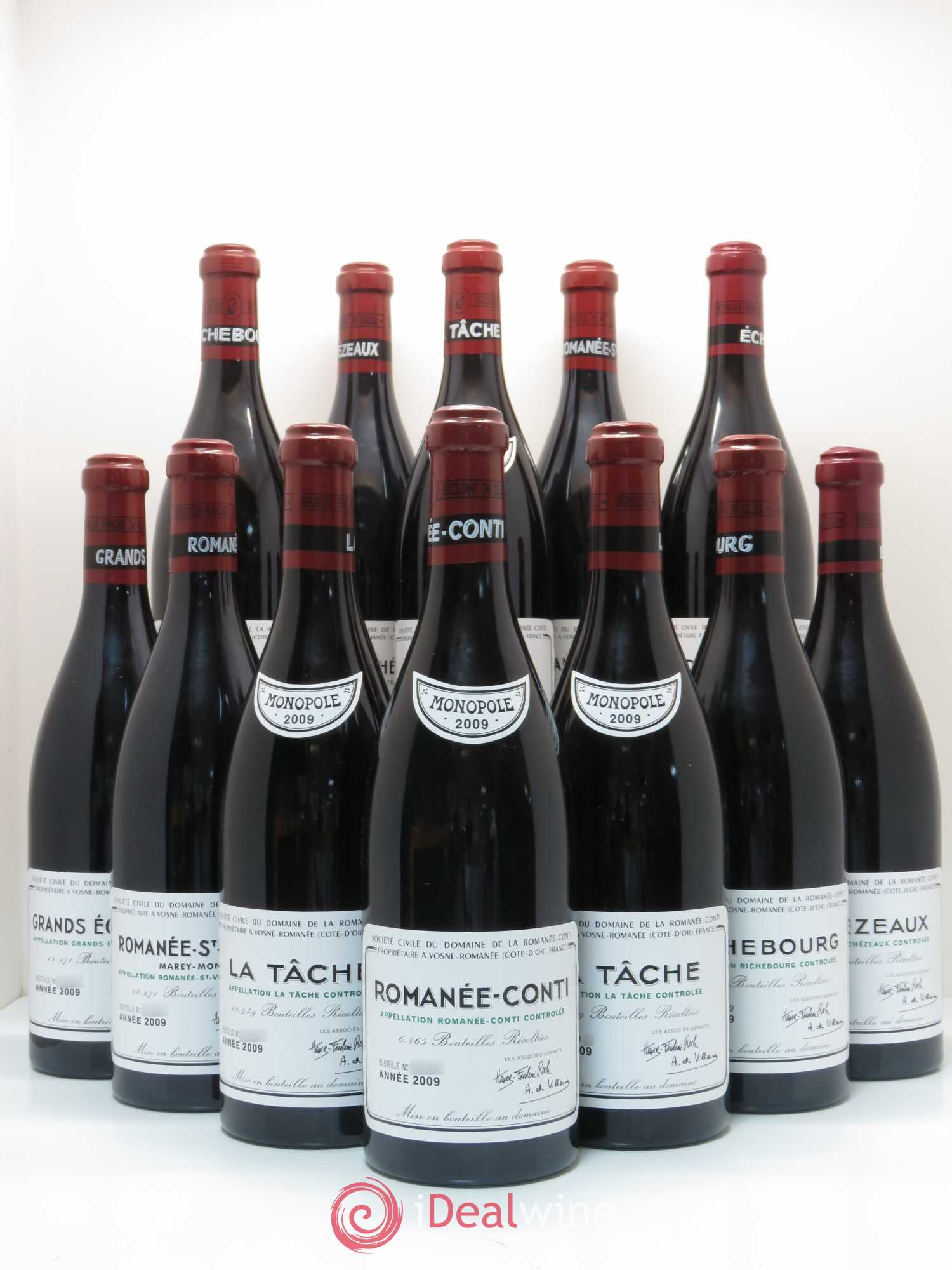 Assortiment 2009 du Domaine de la Romanée-Conti Domaine de la Romanée-Conti 1 Romanée Conti - 3 La Tache - 2 Richebourg - 2 Romanée Saint Vivant - 2 Grands Echezeaux - 2 Echezeaux 2009 - Lotto di 12 bottiglie - 0