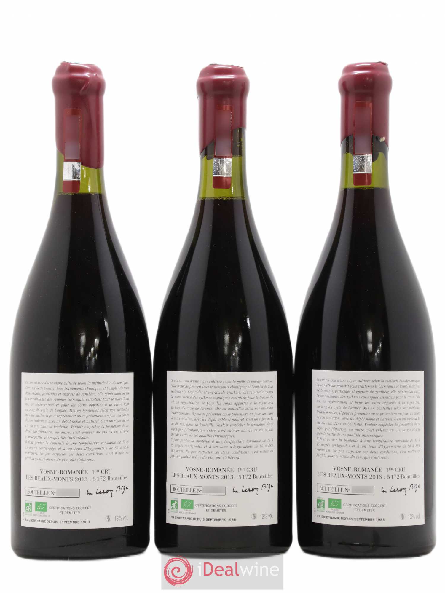 Vosne-Romanée 1er Cru Les Beaux-Monts Leroy (Domaine) 2013 - Lot de 3 bouteilles - 1