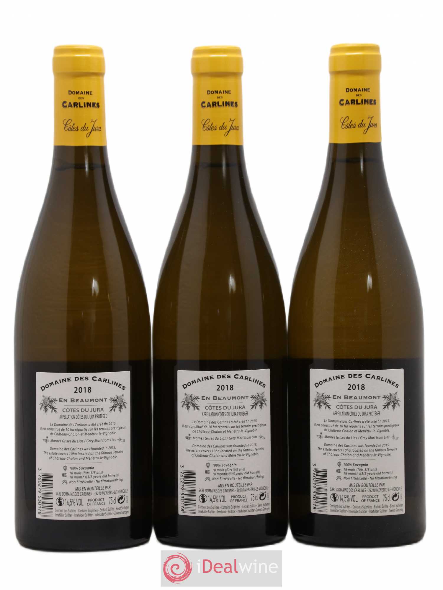 Côtes du Jura Savagnin En Beaumont Domaine des Carlines (sans prix de réserve) 2018 - Posten von 3 Flaschen - 1