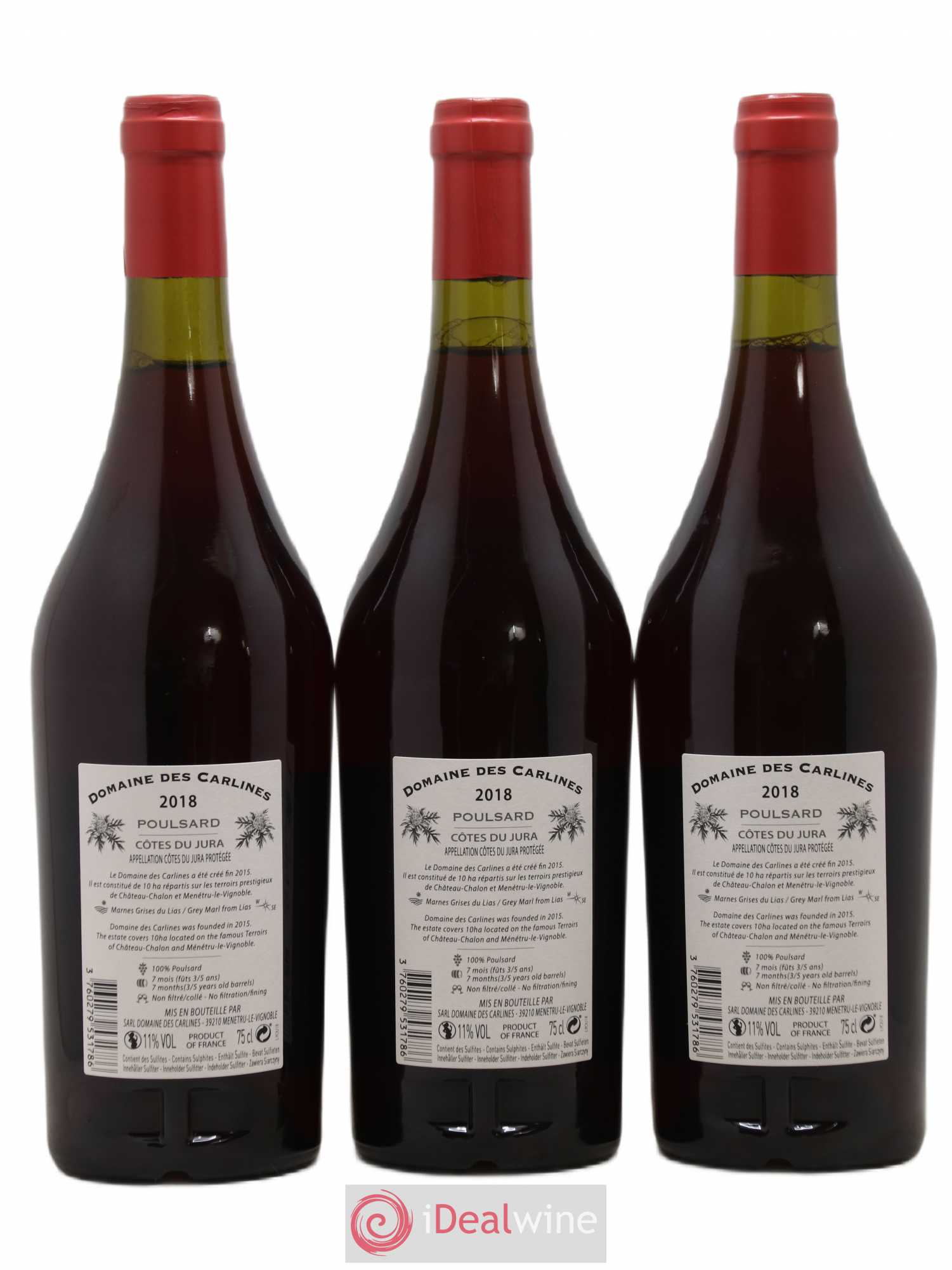 Côtes du Jura Poulsard Domaine des Carlines (sans prix de réserve) 2018 - Posten von 3 Flaschen - 1