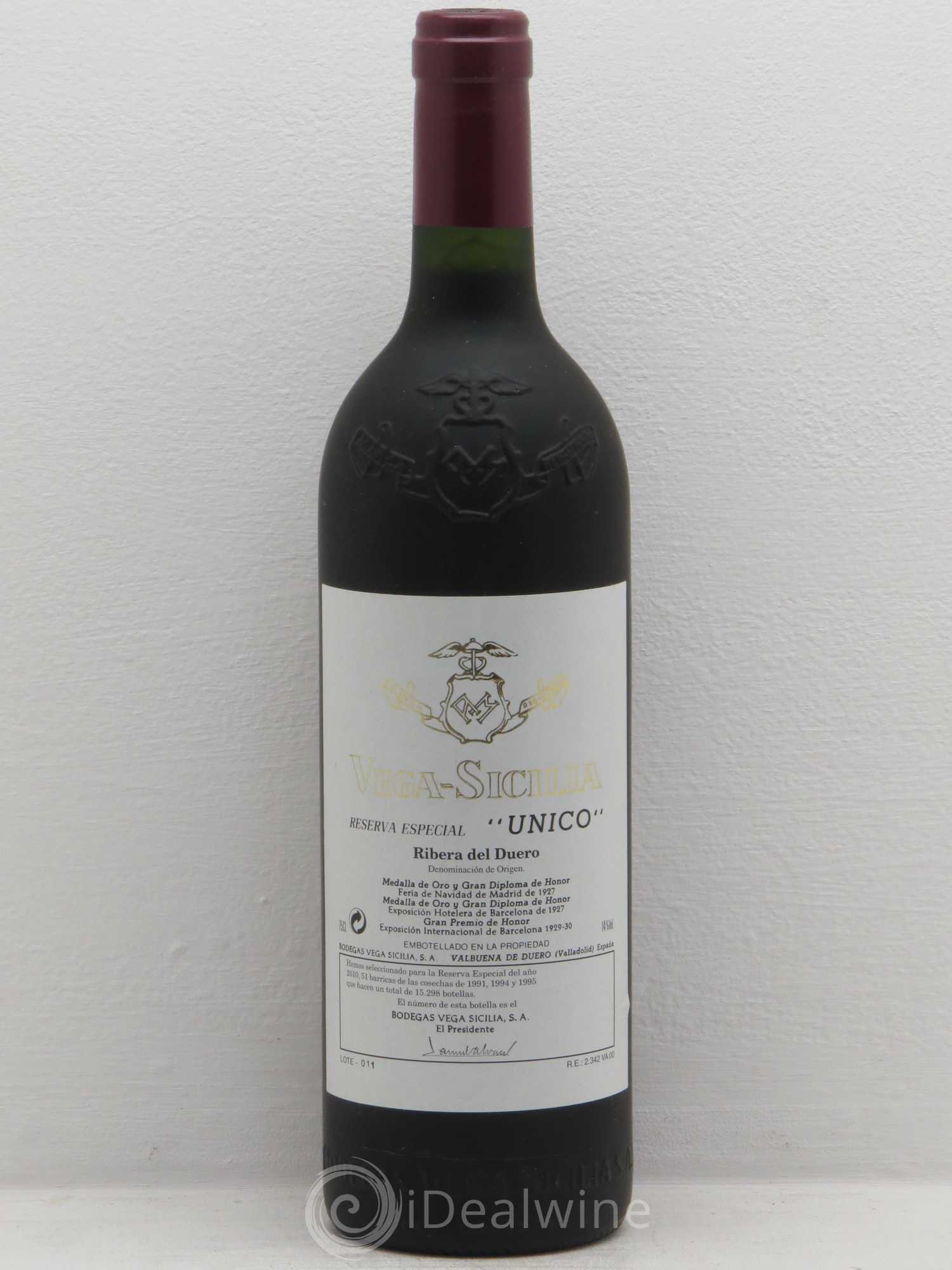 Ribera Del Duero DO Vega Sicilia Unico Famille Alvarez reserva especial 1991-1994-1995 embouteillé en 2010 - Posten von 1 Flasche - 0