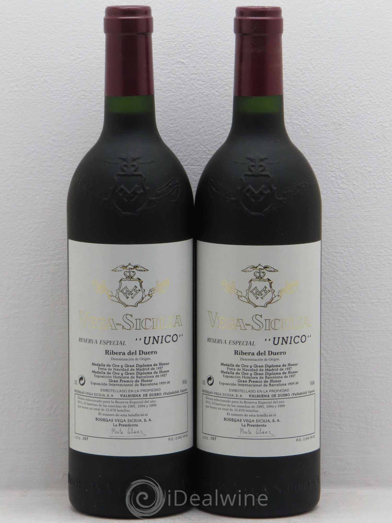 Ribera Del Duero DO Vega Sicilia Unico Famille Alvarez reserva especial 1991-1994-1998 embouteillé en 2011 - Posten von 2 Flaschen - 0