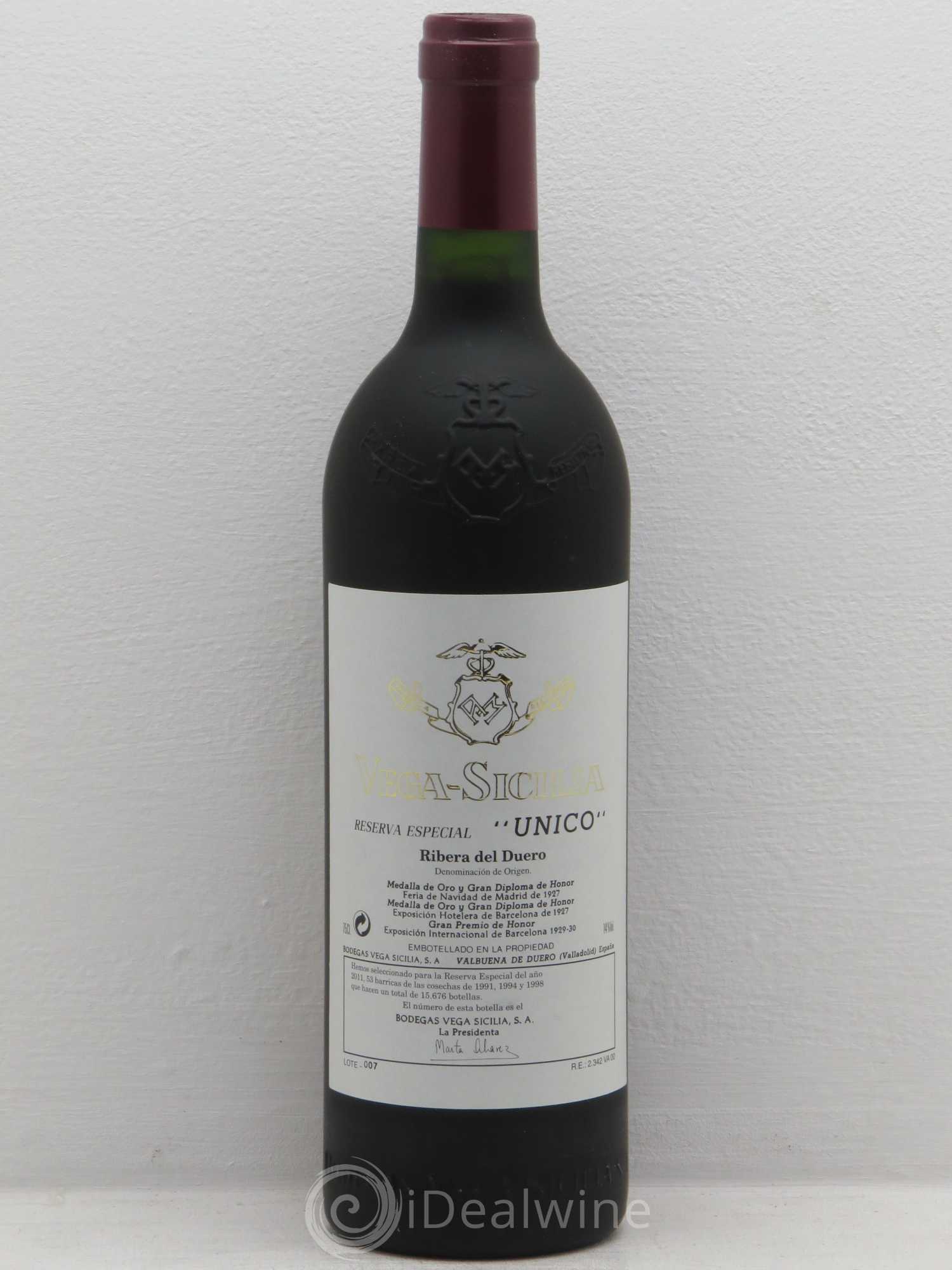 Ribera Del Duero DO Vega Sicilia Unico Famille Alvarez reserva especial 1991-1994-1998 embouteillé en 2011 - Posten von 1 Flasche - 0