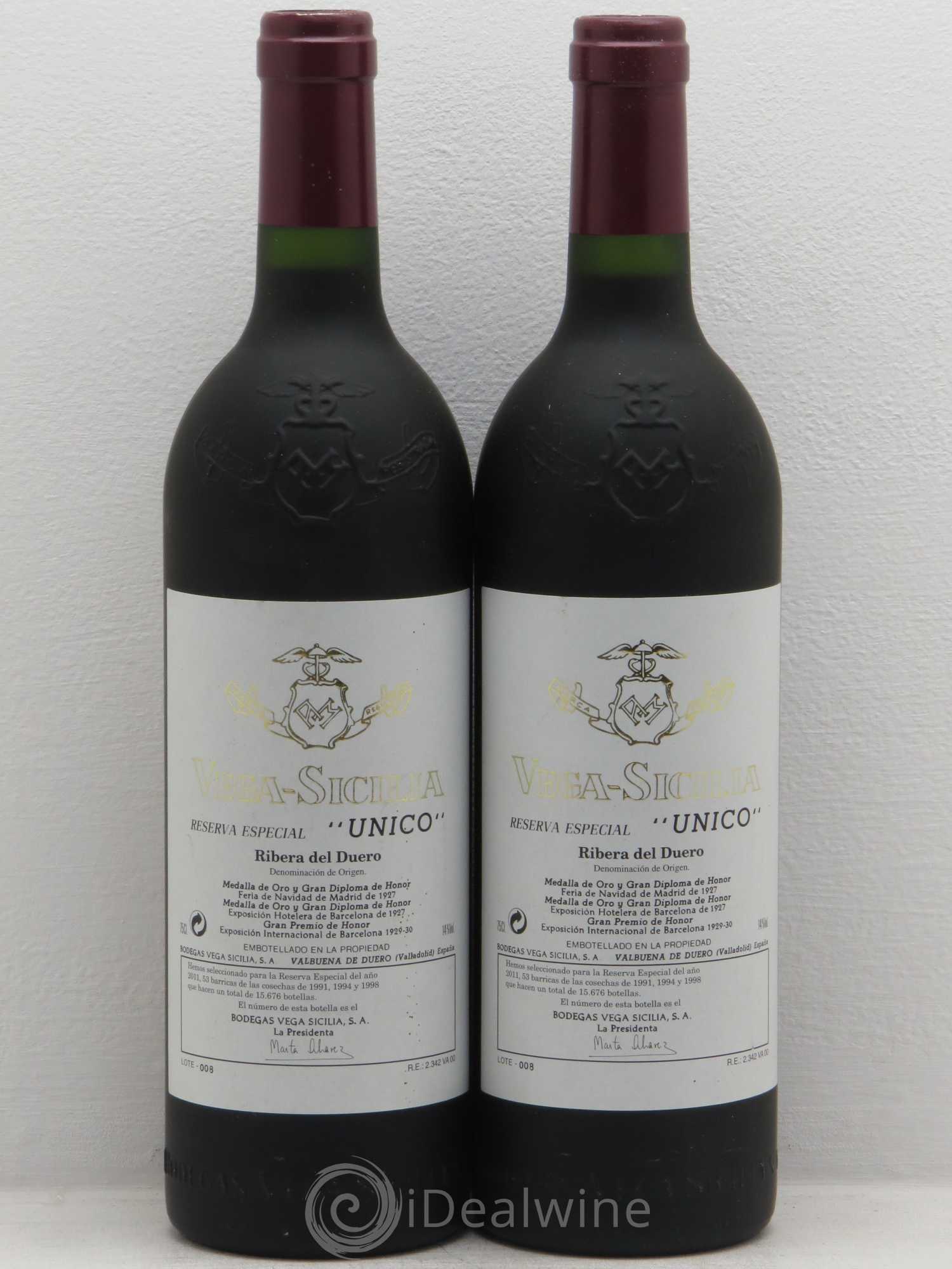 Ribera Del Duero DO Vega Sicilia Unico Famille Alvarez reserva especial 1991-1994-1998 embouteillé en 2011 - Posten von 2 Flaschen - 0