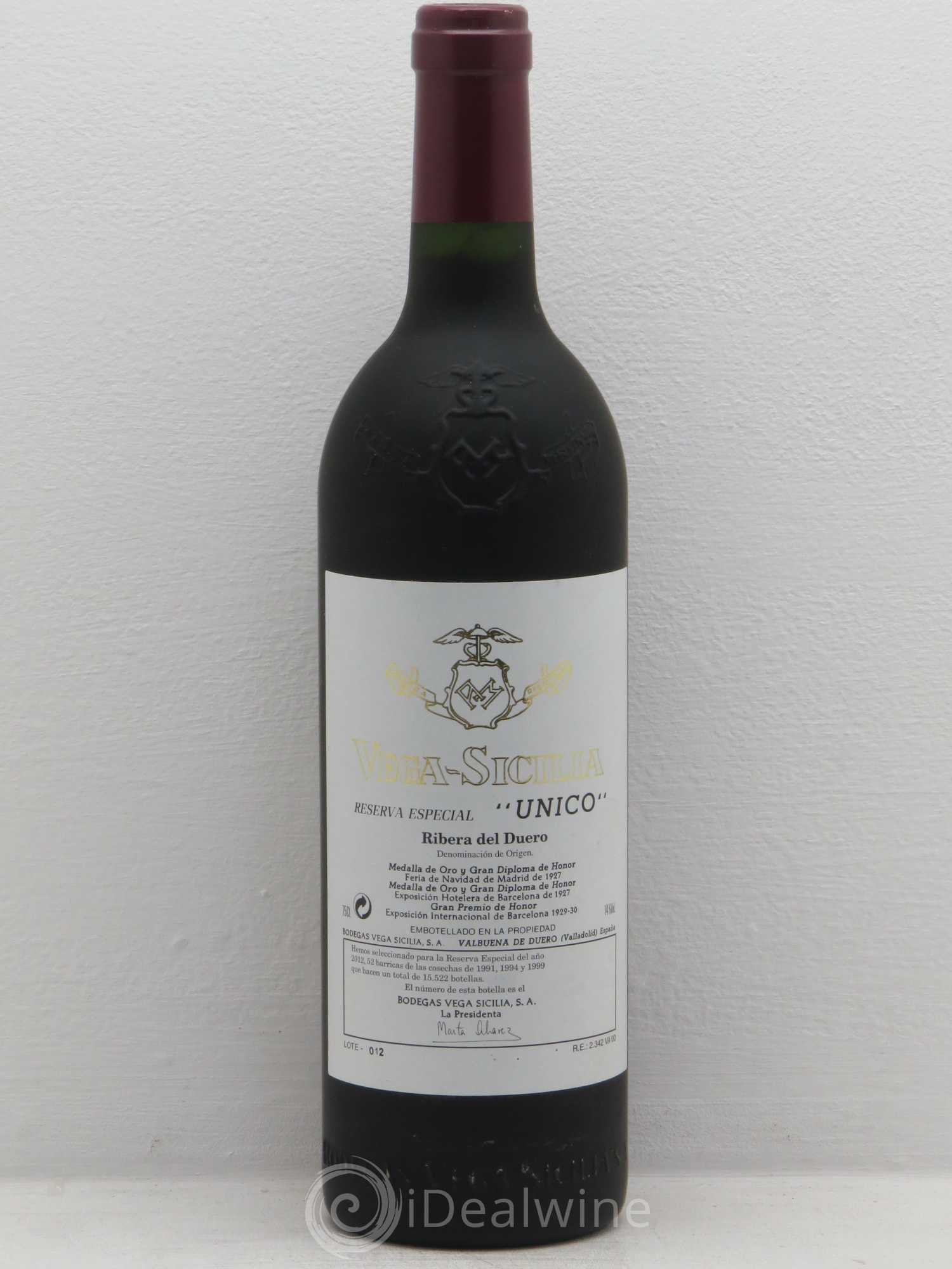 Ribera Del Duero DO Vega Sicilia Unico Famille Alvarez reserva especial 1991-1994-1999 embouteillé en 2012 - Posten von 1 Flasche - 0