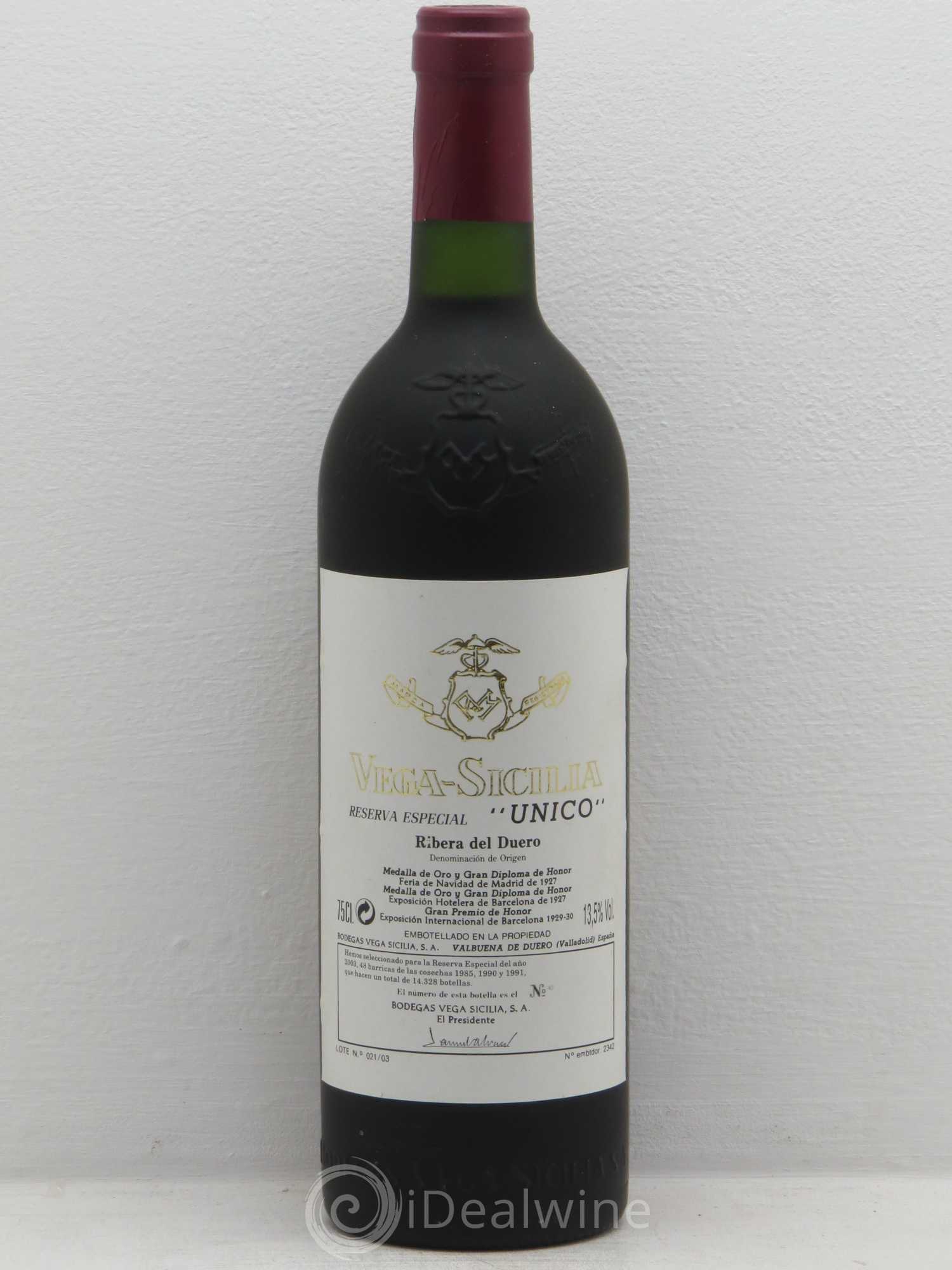 Ribera Del Duero DO Vega Sicilia Unico Famille Alvarez reserva especial 1985-1990-1991 embouteillé en 2003 - Posten von 1 Flasche - 0