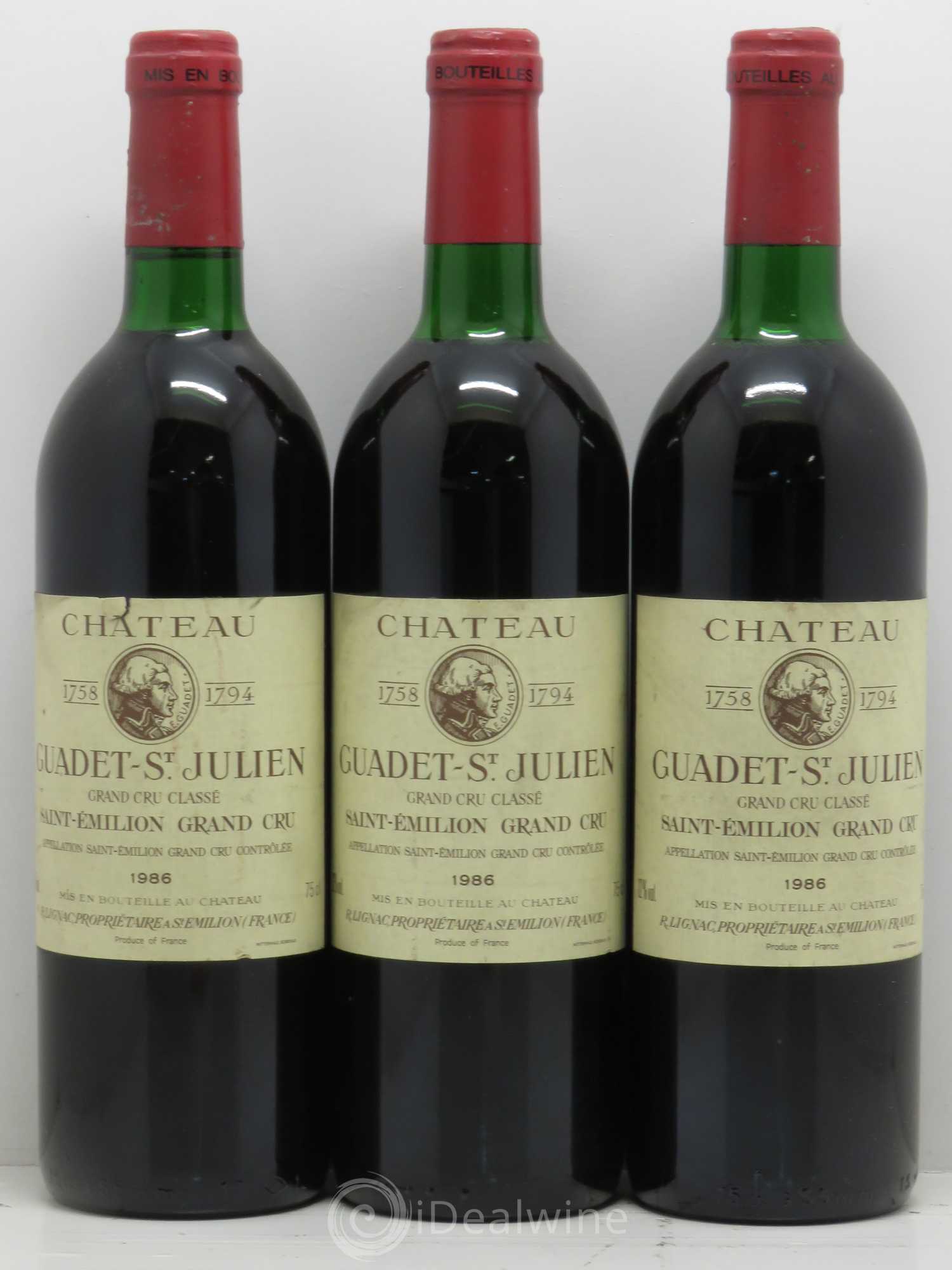 Château Guadet Grand Cru Classé 1986 - Lot de 3 bouteilles - 0