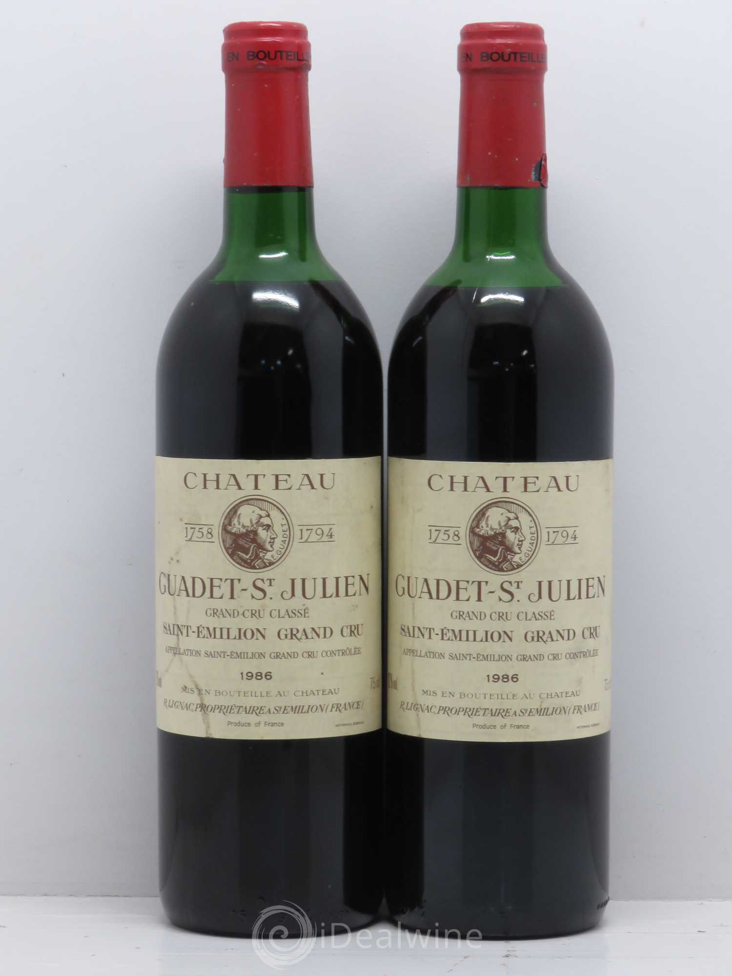 Château Guadet Grand Cru Classé 1986 - Lot de 2 bouteilles - 0