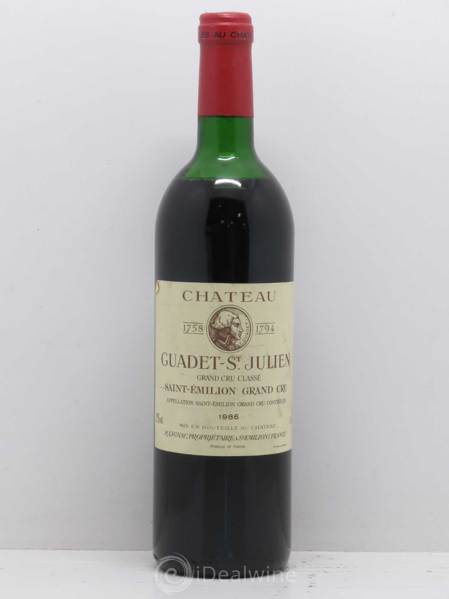 Château Guadet Grand Cru Classé 1986 - Lot de 1 bouteille - 0