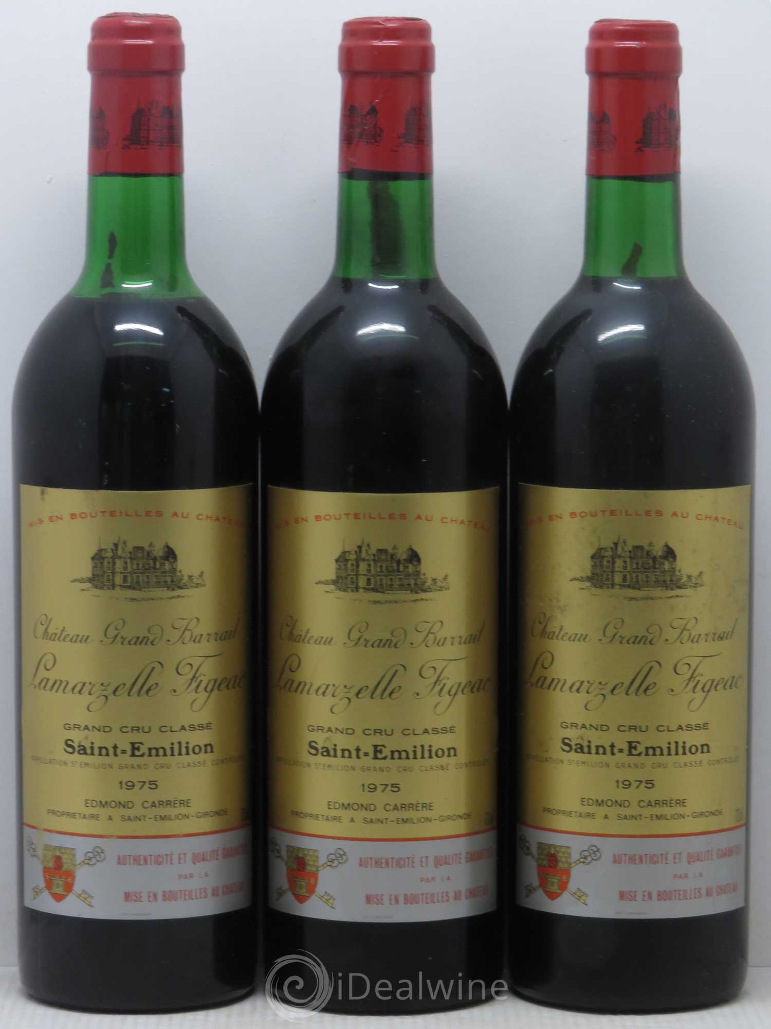 Château Grand Barrail Lamarzelle Figeac Grand Cru Classé 1975 - Lot de 3 bouteilles - 0