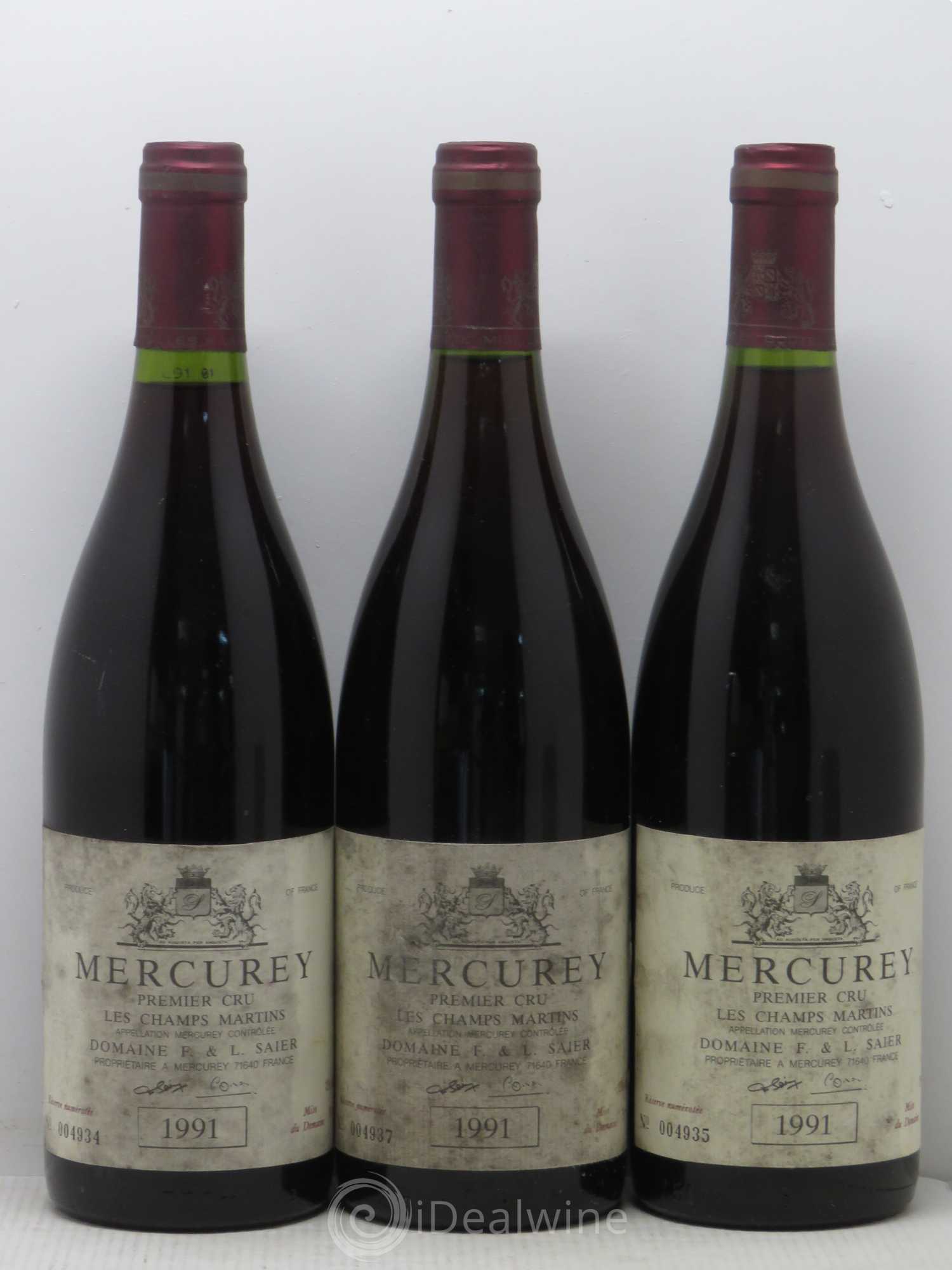 Mercurey 1er Cru Champs Saier (sans prix de réserve) 1991 - Posten von 3 Flaschen - 0