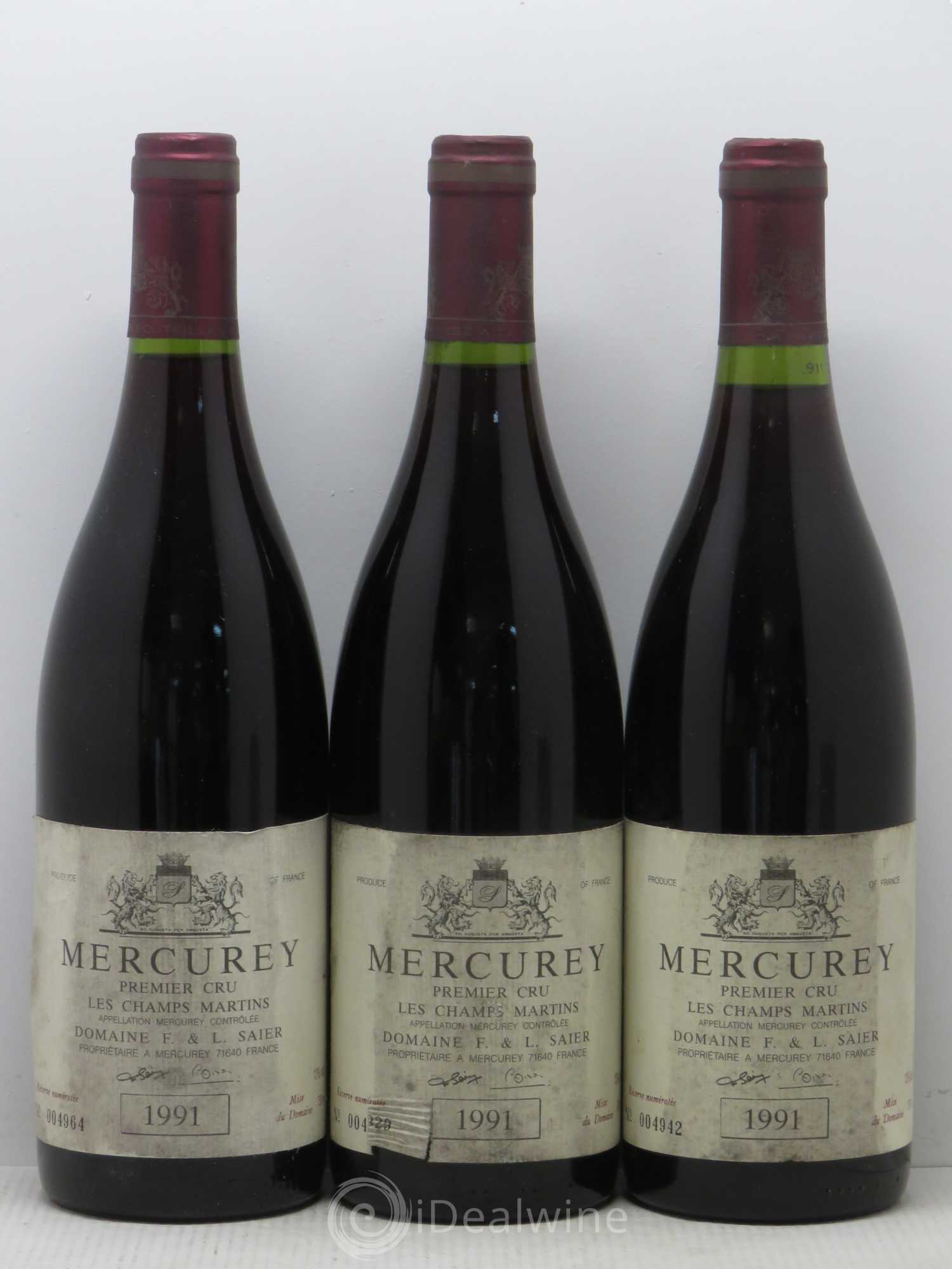 Mercurey 1er Cru Champs Saier (sans prix de réserve) 1991 - Posten von 3 Flaschen - 0