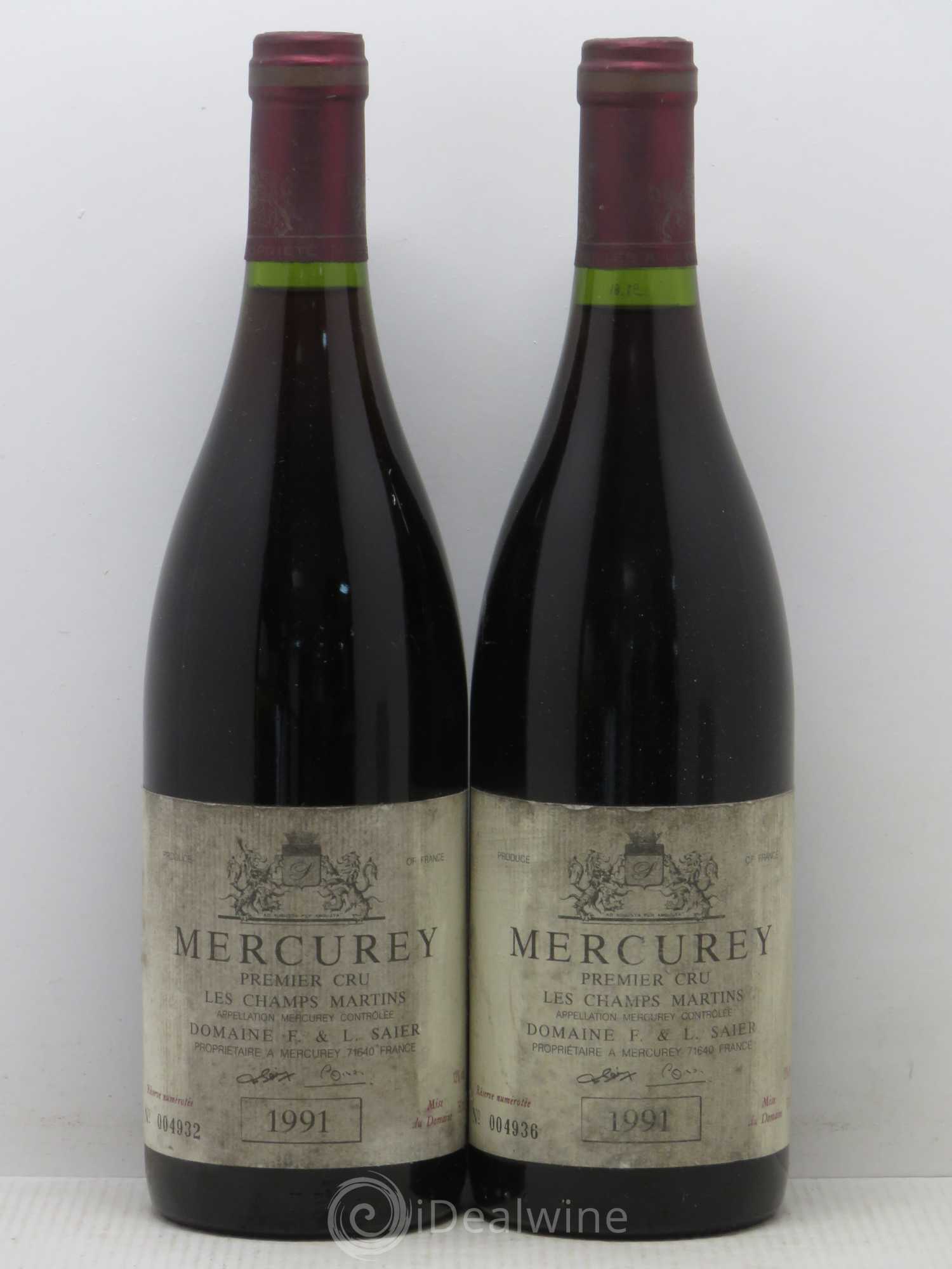Mercurey 1er Cru Champs Saier 1991 - Lot de 2 bouteilles - 0