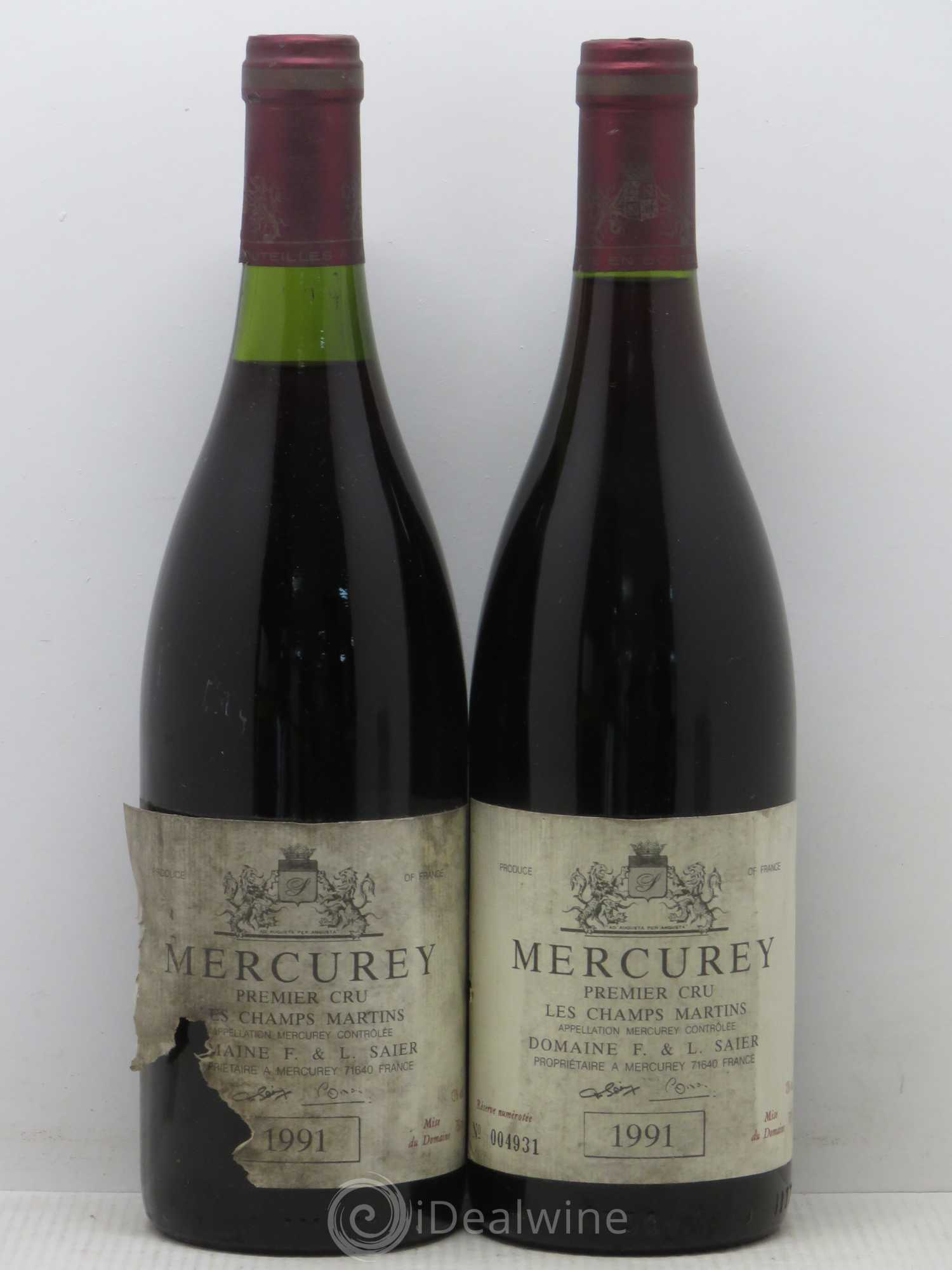 Mercurey 1er Cru Champs Saier 1991 - Lot de 2 bouteilles - 0