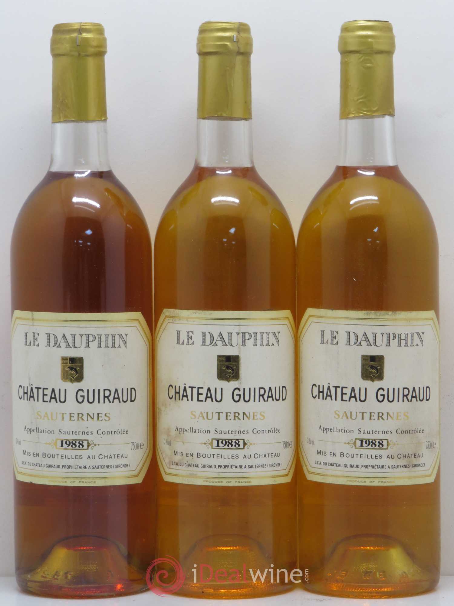Sauternes Le Dauphin de Guiraud 1988 - Lotto di 3 bottiglie - 0