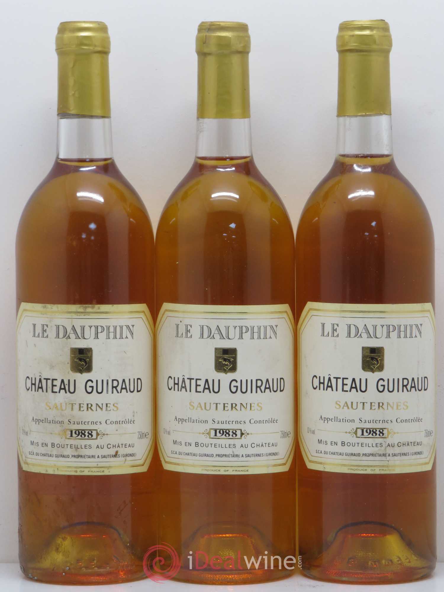 Sauternes Le Dauphin de Guiraud 1988 - Lotto di 3 bottiglie - 0