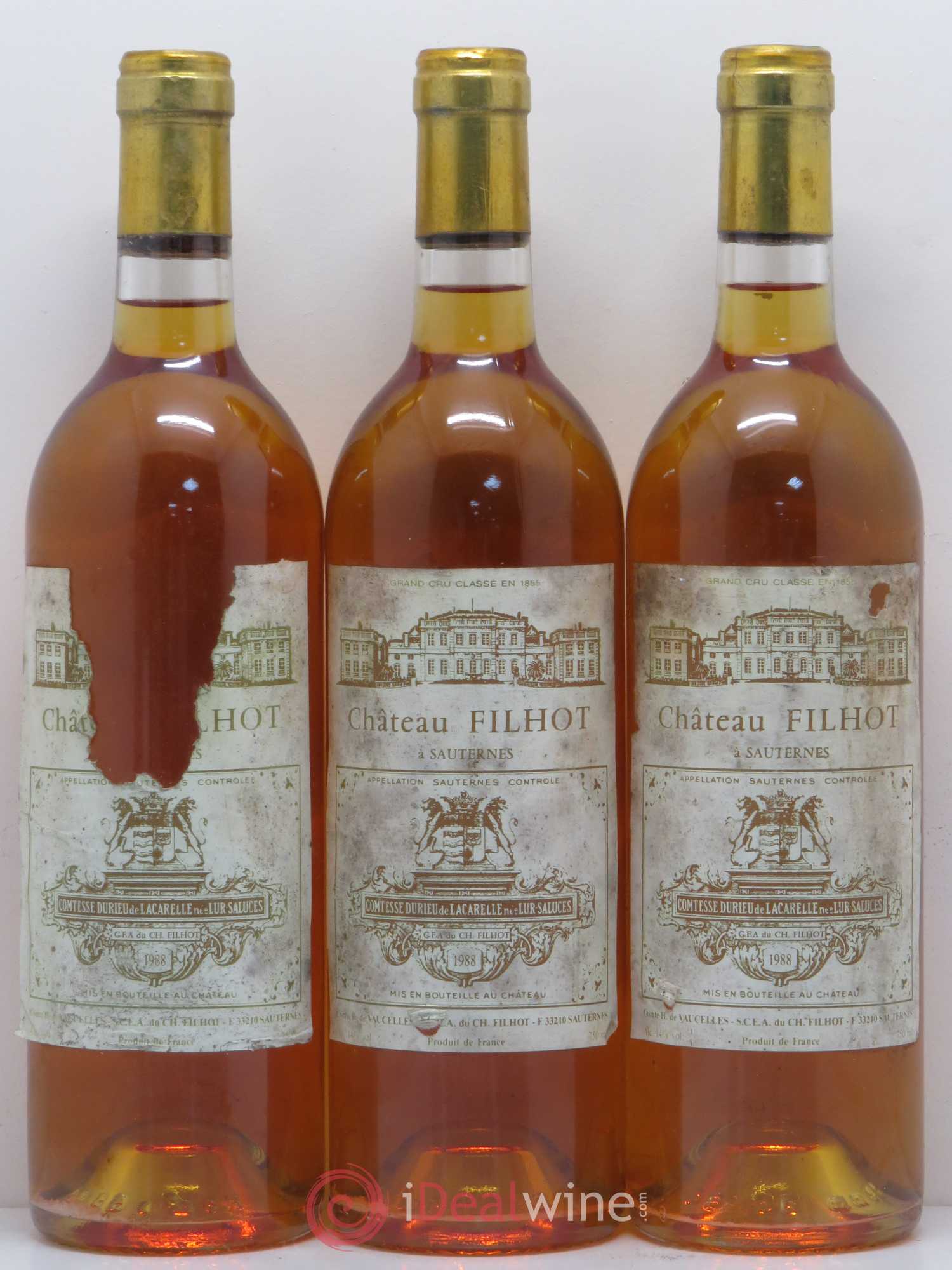 Château Filhot 2ème Grand Cru Classé 1988 - Lotto di 3 bottiglie - 0