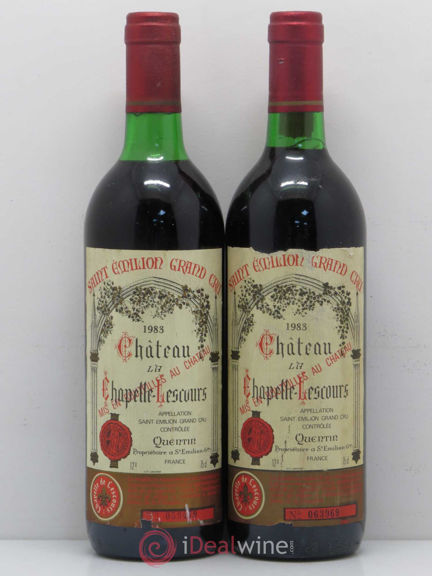 Saint-Émilion Château La Chapelle Lescours 1983 - Lot de 2 bouteilles - 0