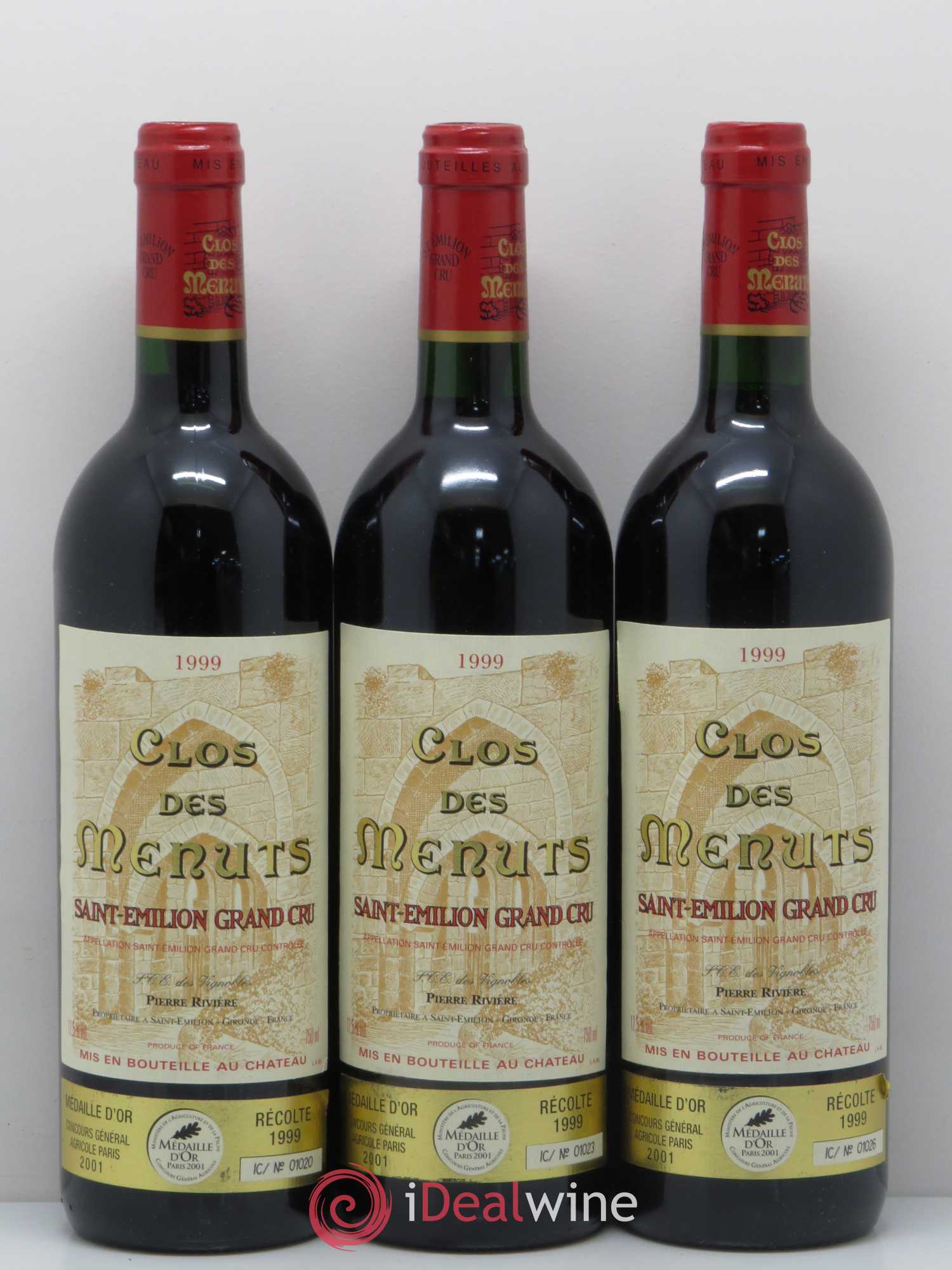 Saint-Émilion Clos des Menuts 1999 - Lot de 3 bouteilles - 0