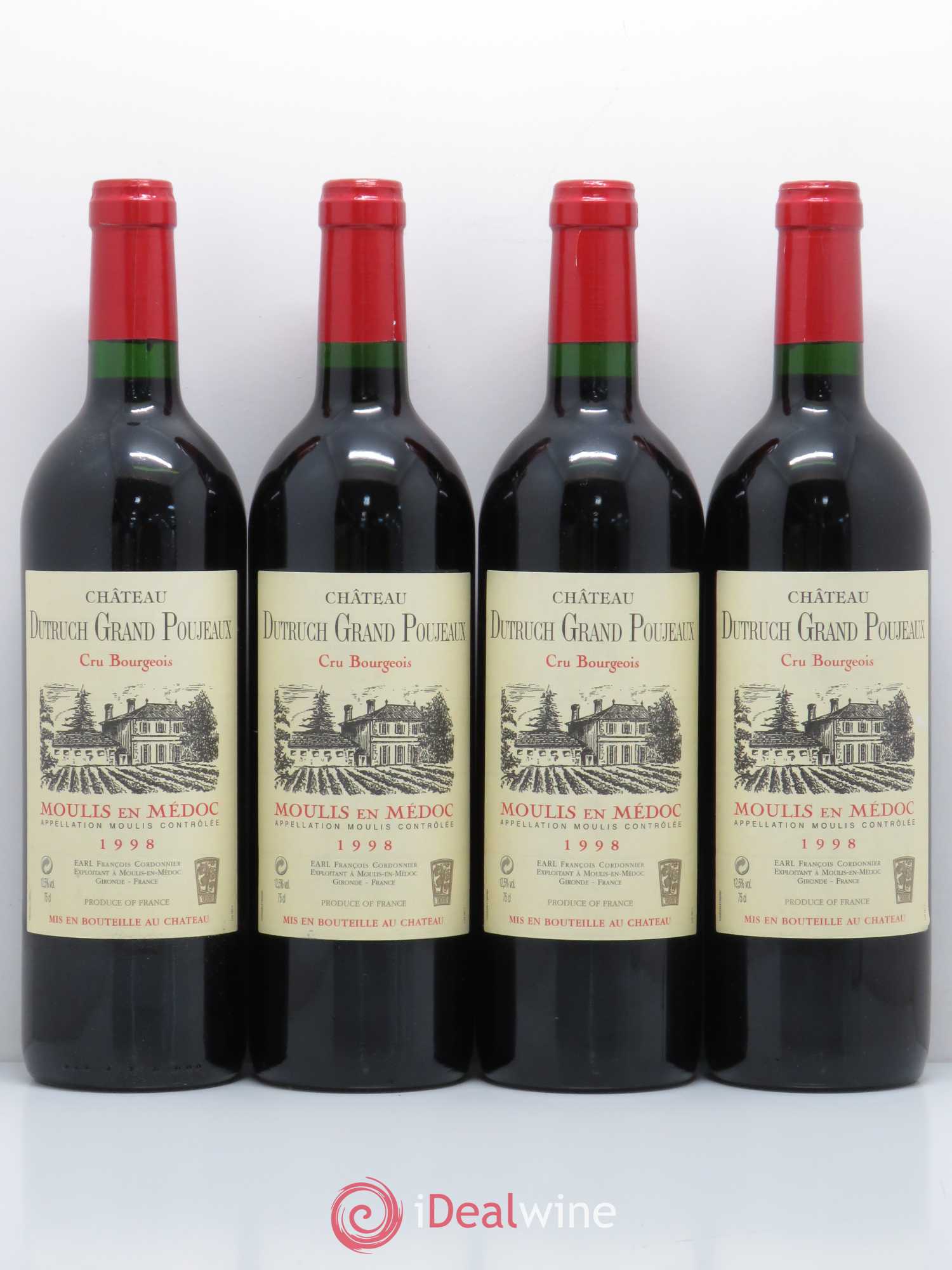 Château Dutruch Grand Poujeaux Cru Bourgeois 1998 - Lot de 4 bouteilles - 0