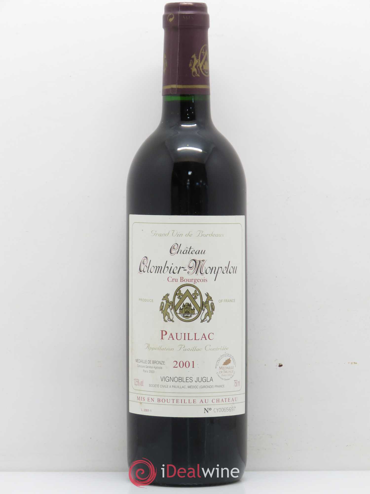 Château Colombier Monpelou Cru Bourgeois 2001 - Lot de 1 bouteille - 0