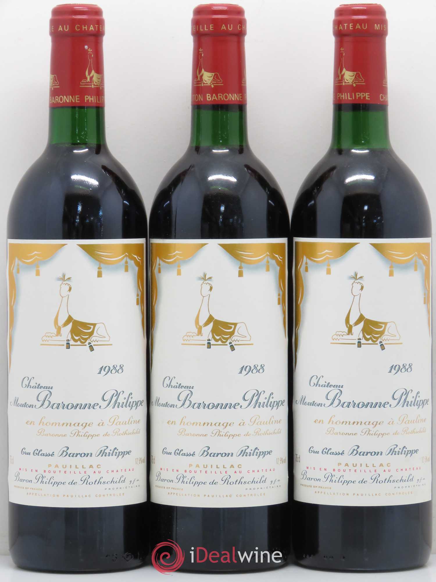Château d' Armailhac - Mouton Baron(ne) Philippe 5ème Grand Cru Classé 1988 - Lot de 3 bouteilles - 0
